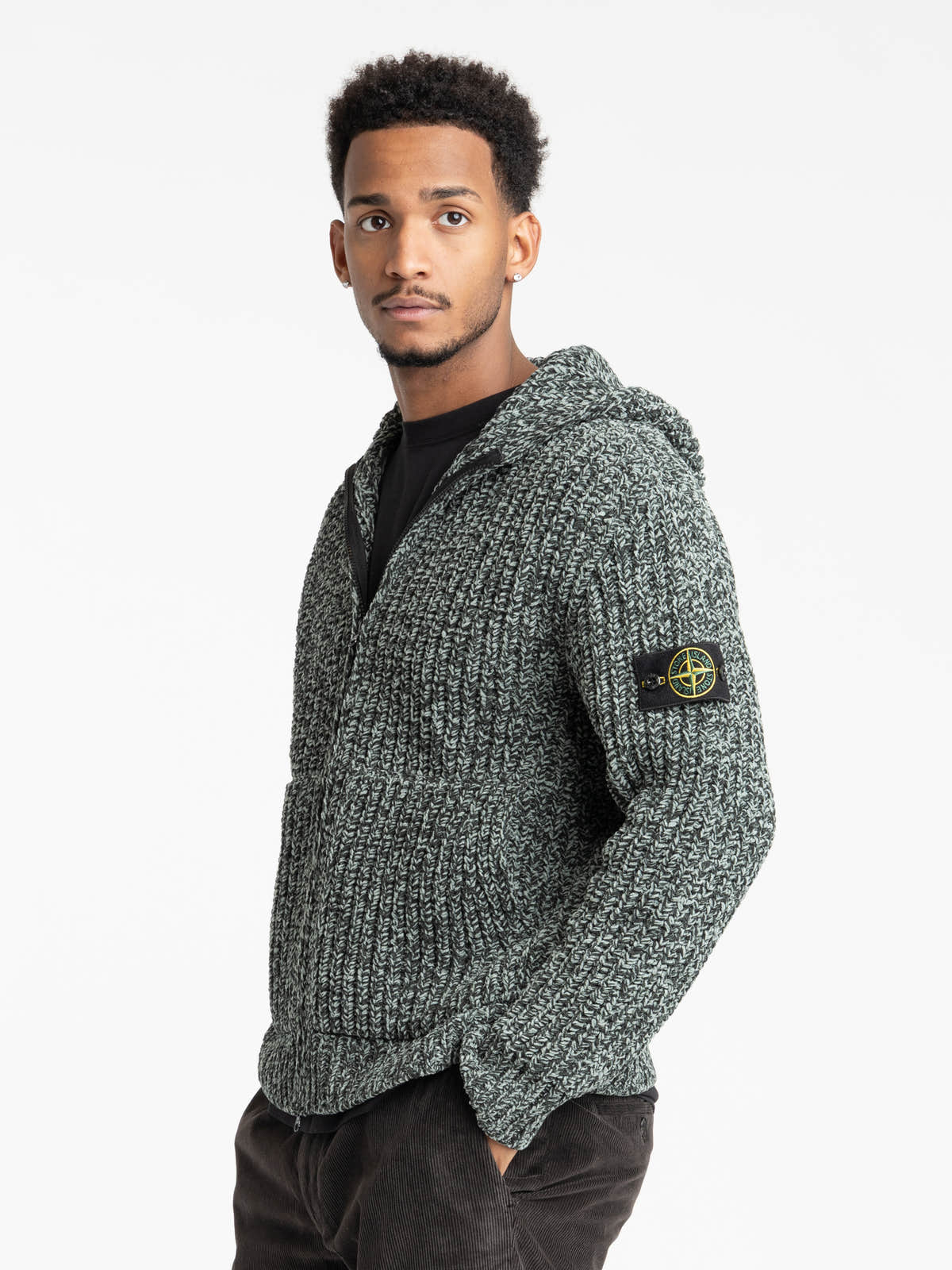 Forest Green Logo-Patch Zip-Up Hoodie