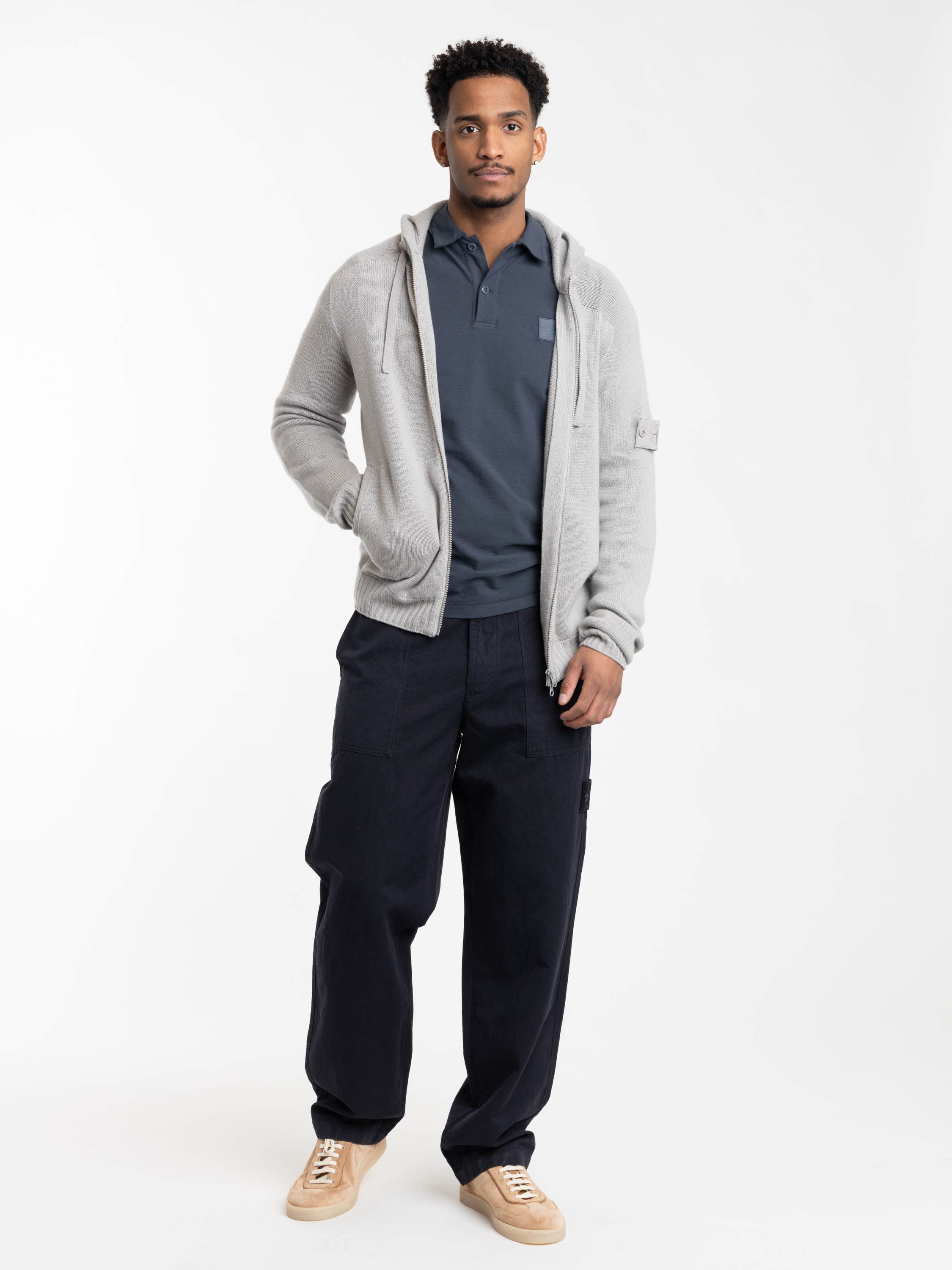 Grey Logo-Appliquéd Cotton-Blend Zip-Up Hoodie