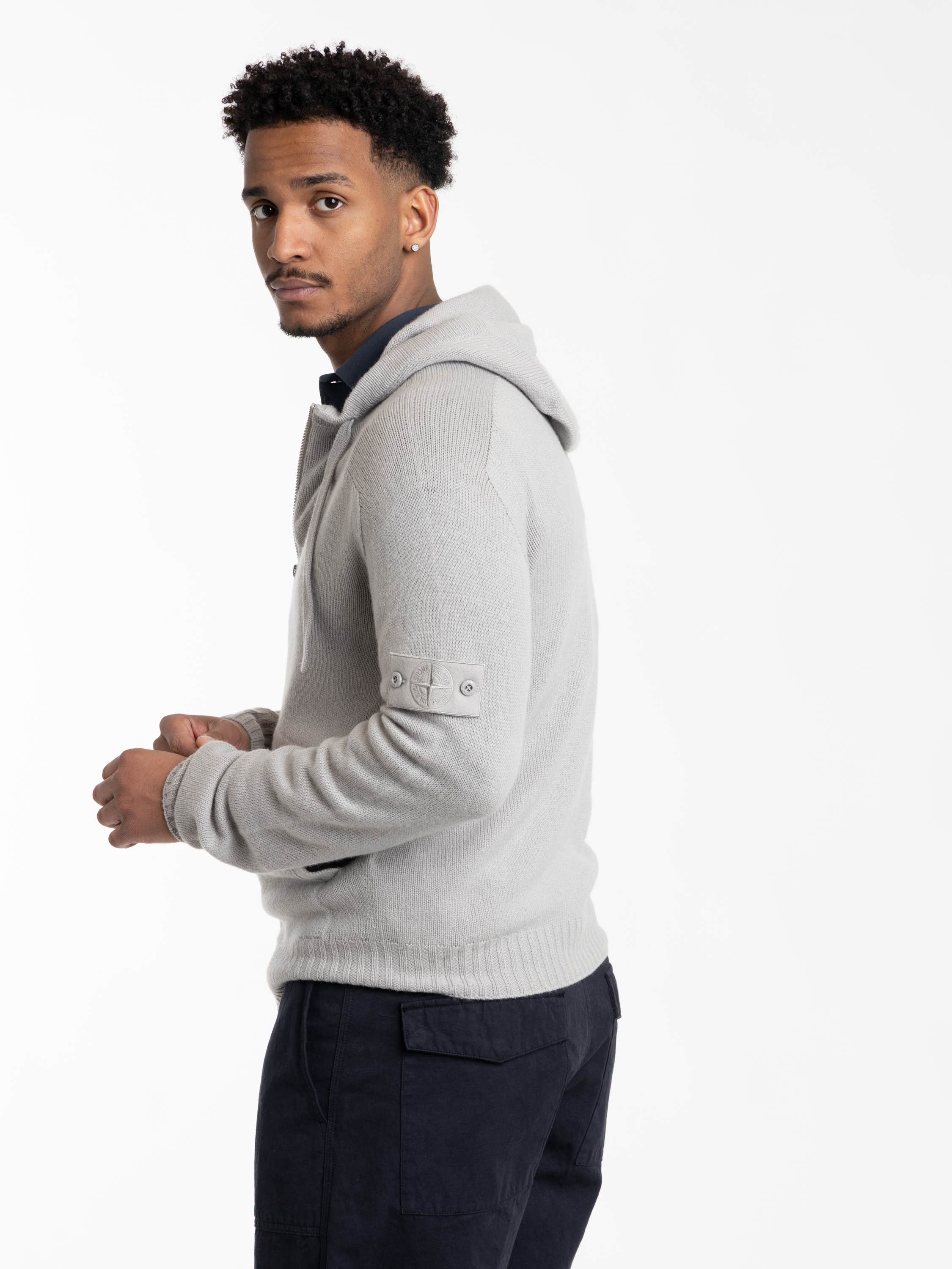 Grey Logo-Appliquéd Cotton-Blend Zip-Up Hoodie