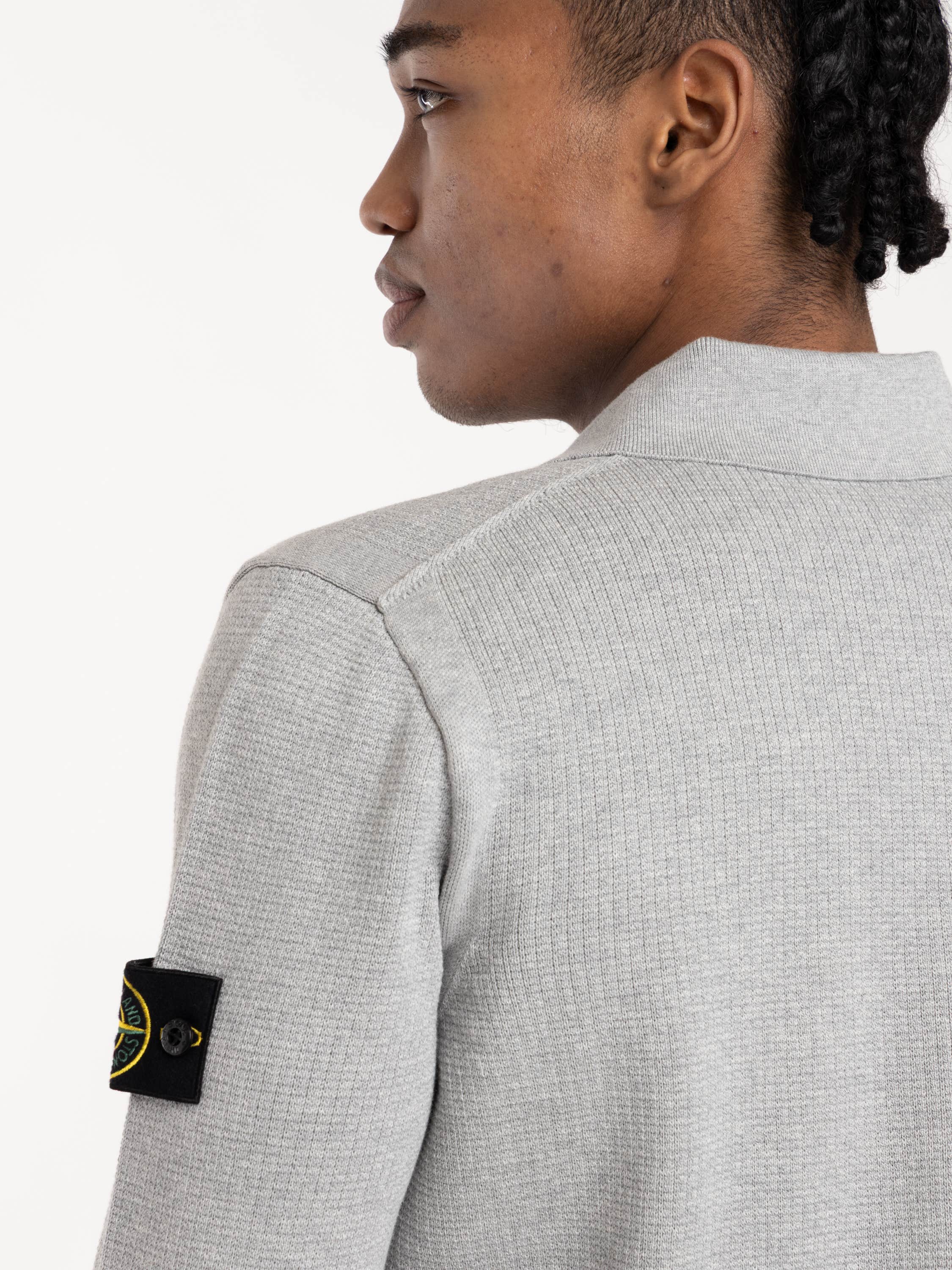 Grey Loose-Fit Long Sleeve Polo with Ribbed Trims