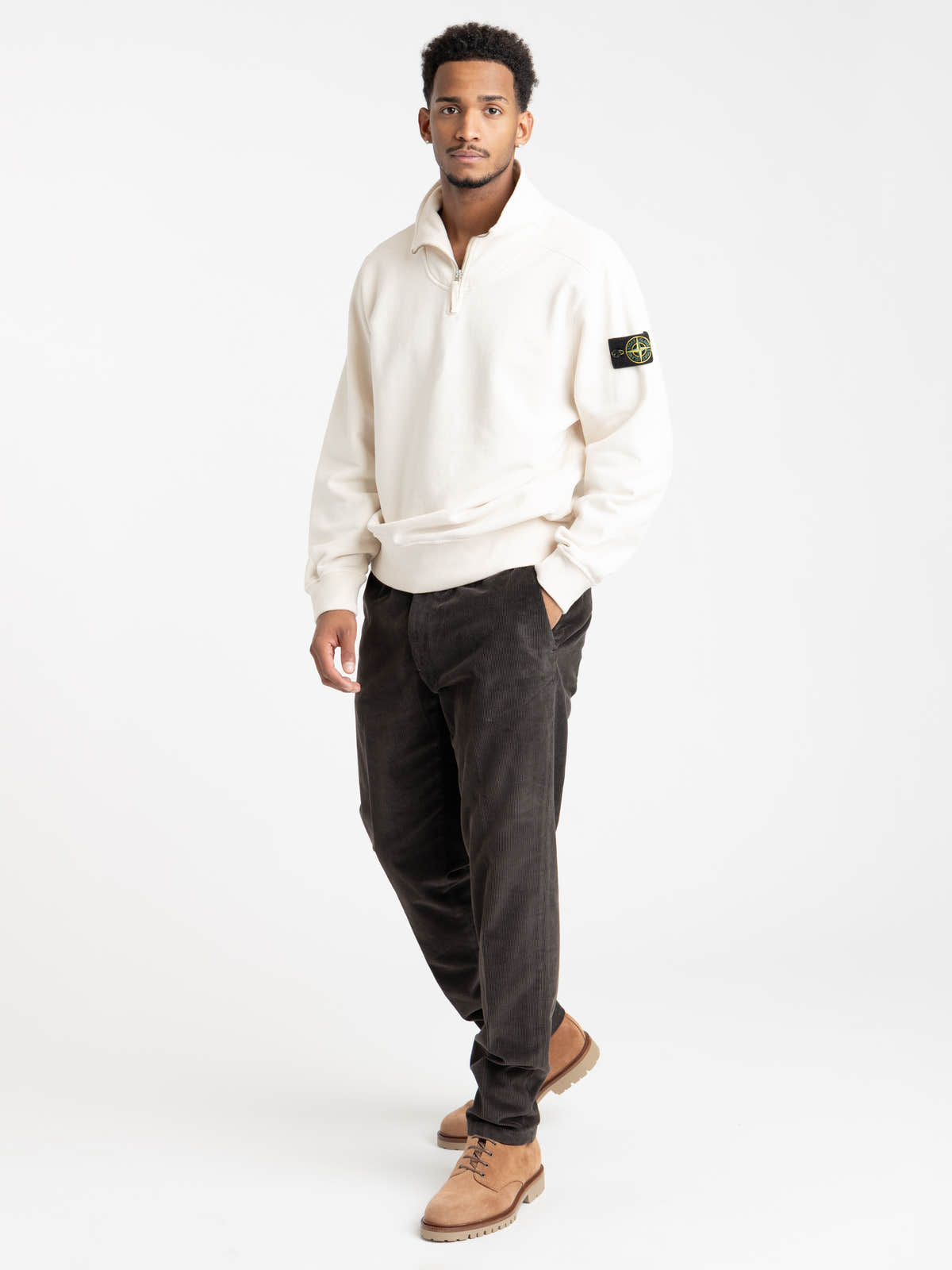 Ivory Brushed Cotton Fleece Half-Zip Sweatshirt