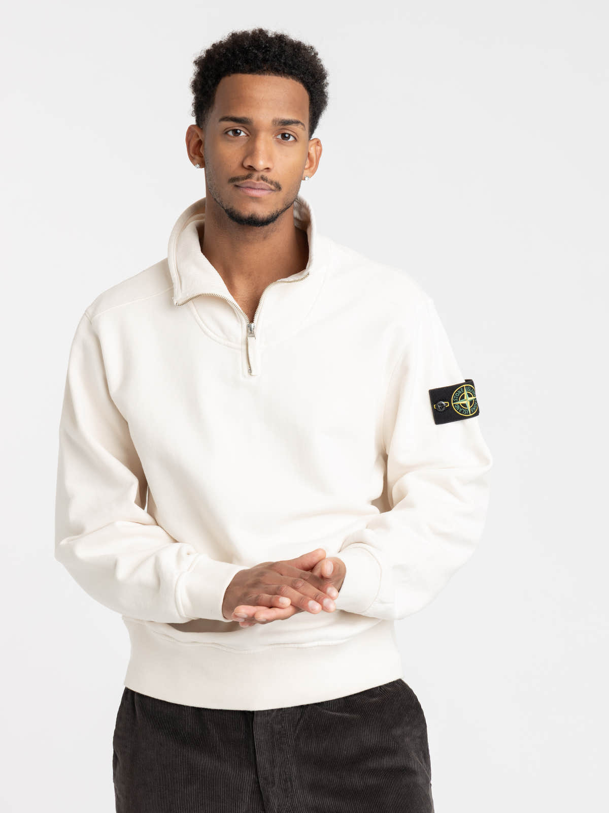 Ivory Brushed Cotton Fleece Half-Zip Sweatshirt