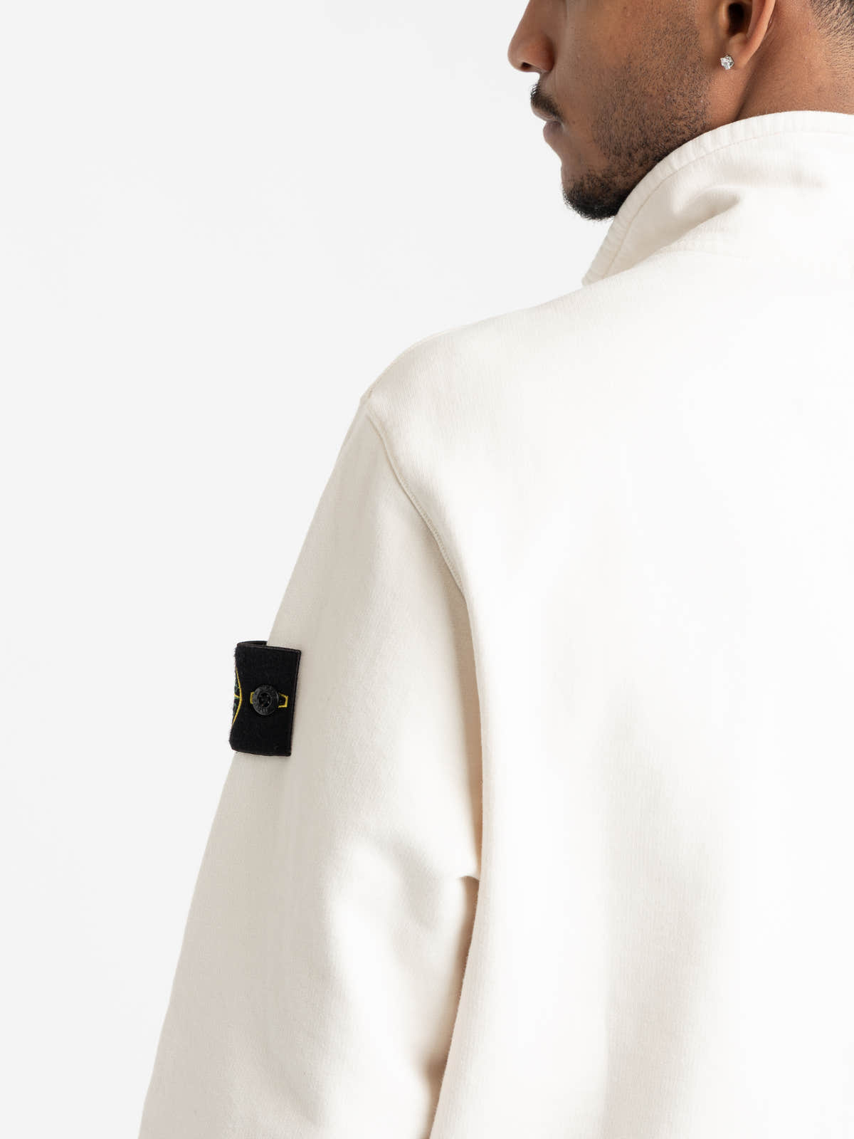 Ivory Brushed Cotton Fleece Half-Zip Sweatshirt
