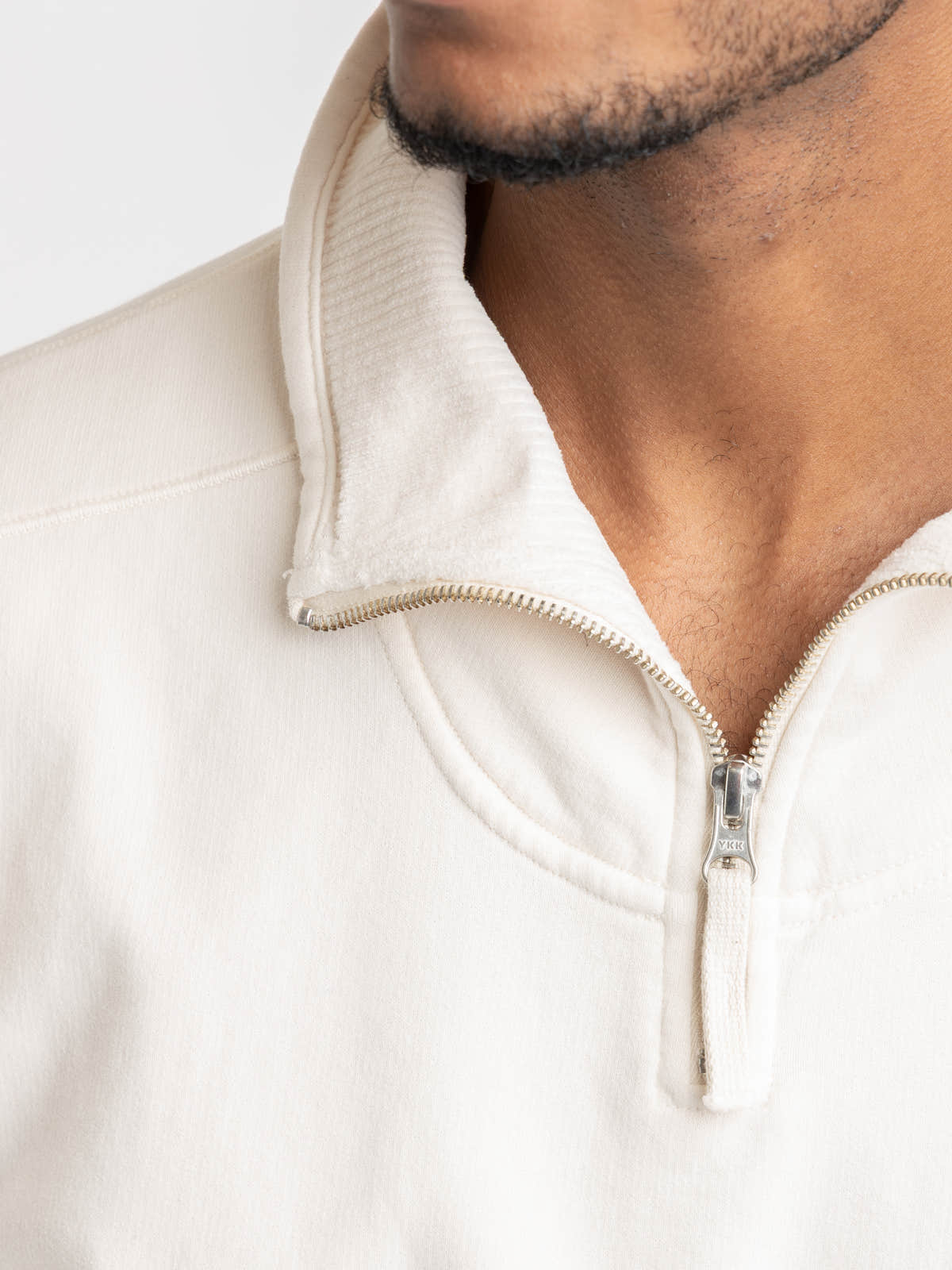 Ivory Brushed Cotton Fleece Half-Zip Sweatshirt
