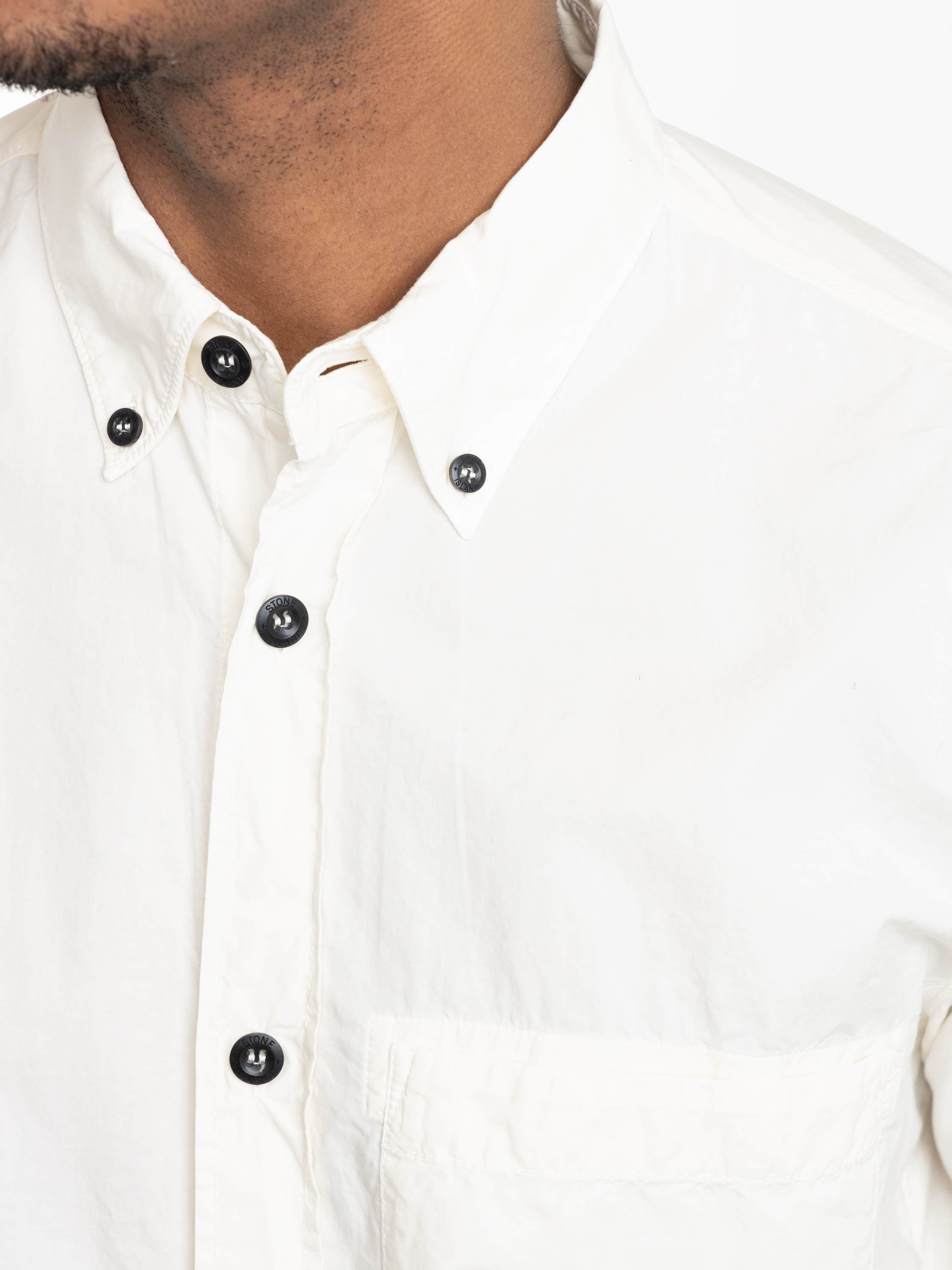 Ivory Organic Cotton Oxford Long-sleeve Shirt with Logo Embroidery
