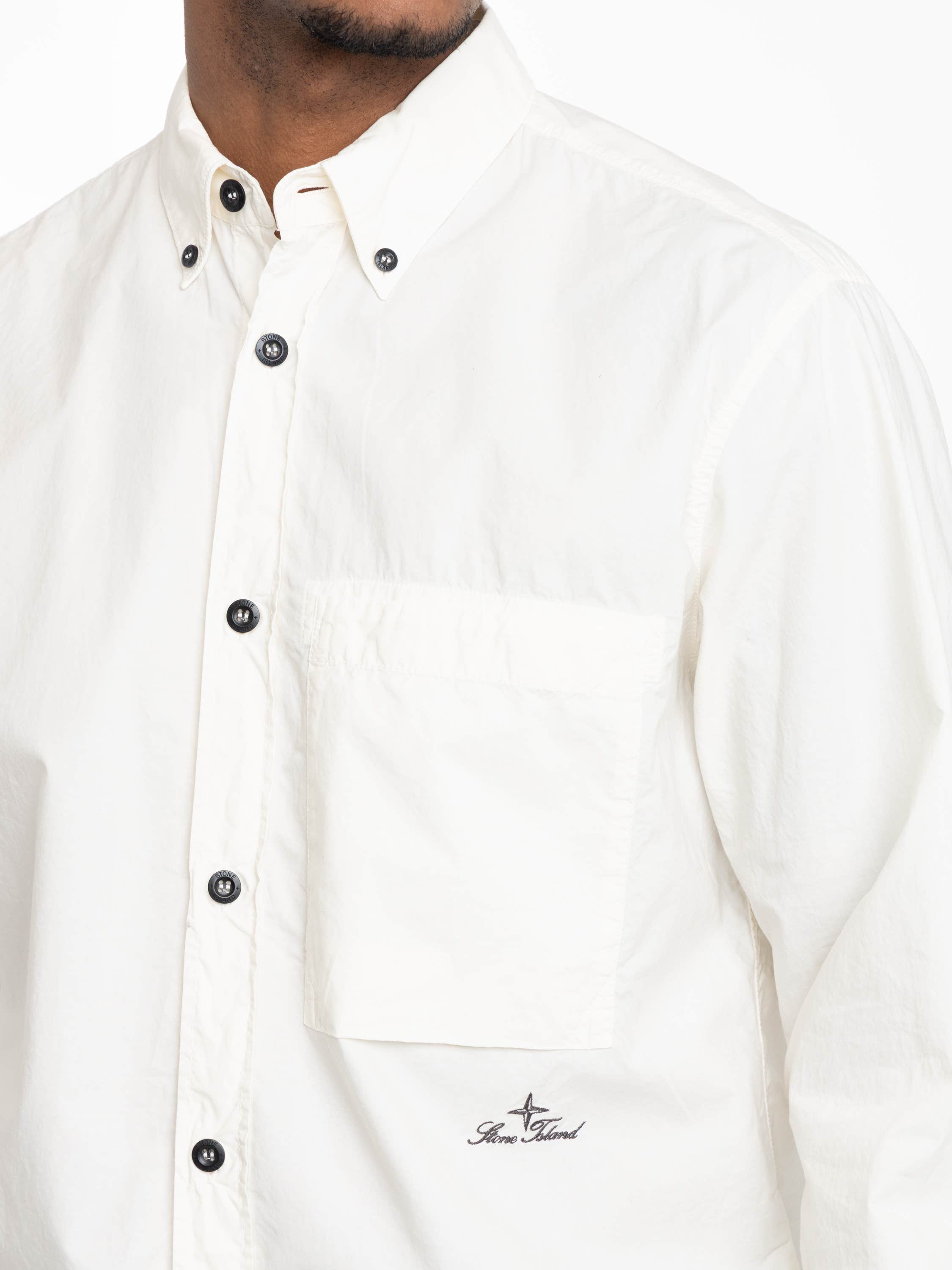 Ivory Organic Cotton Oxford Long-sleeve Shirt with Logo Embroidery