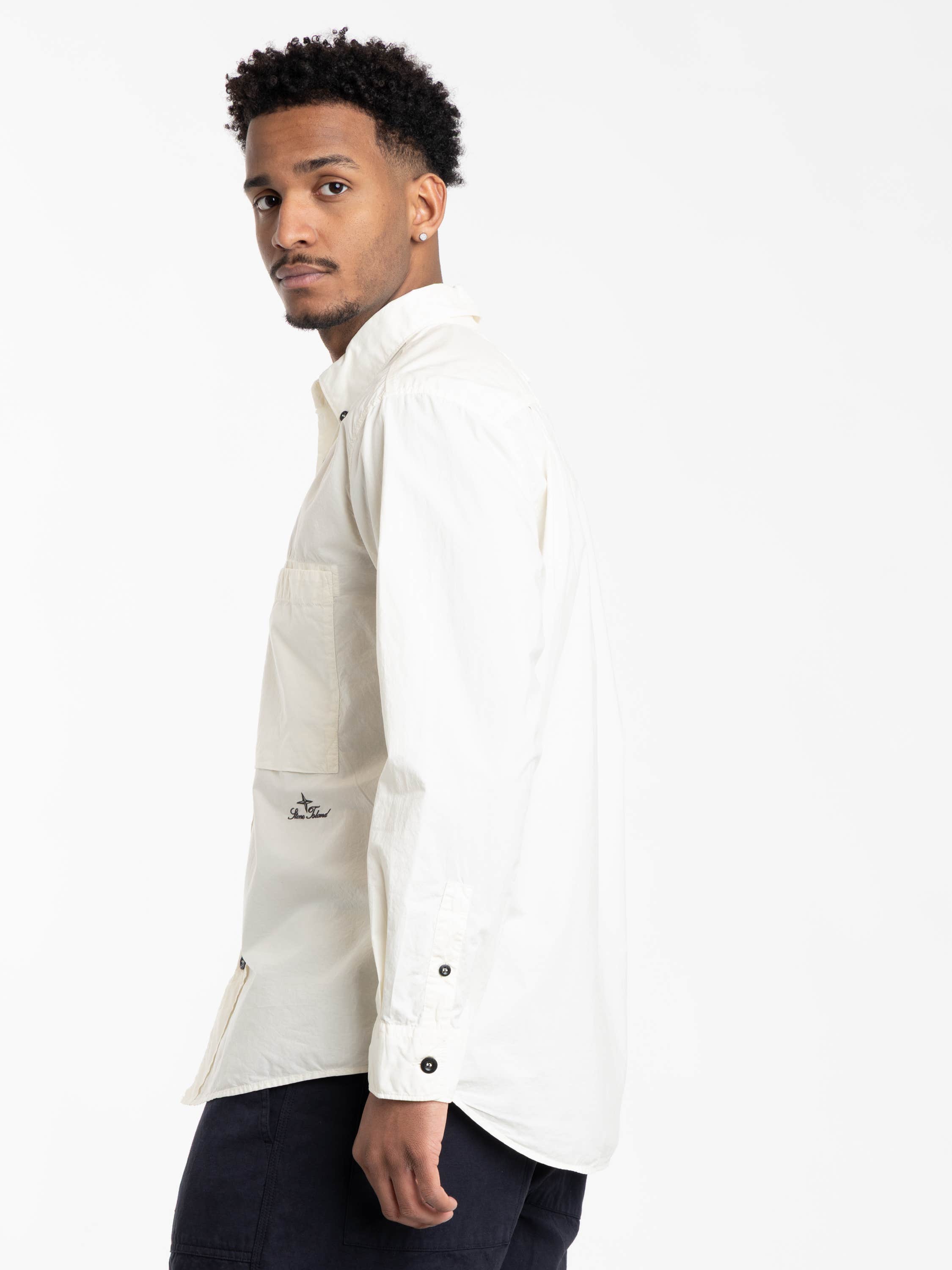 Ivory Organic Cotton Oxford Long-sleeve Shirt with Logo Embroidery