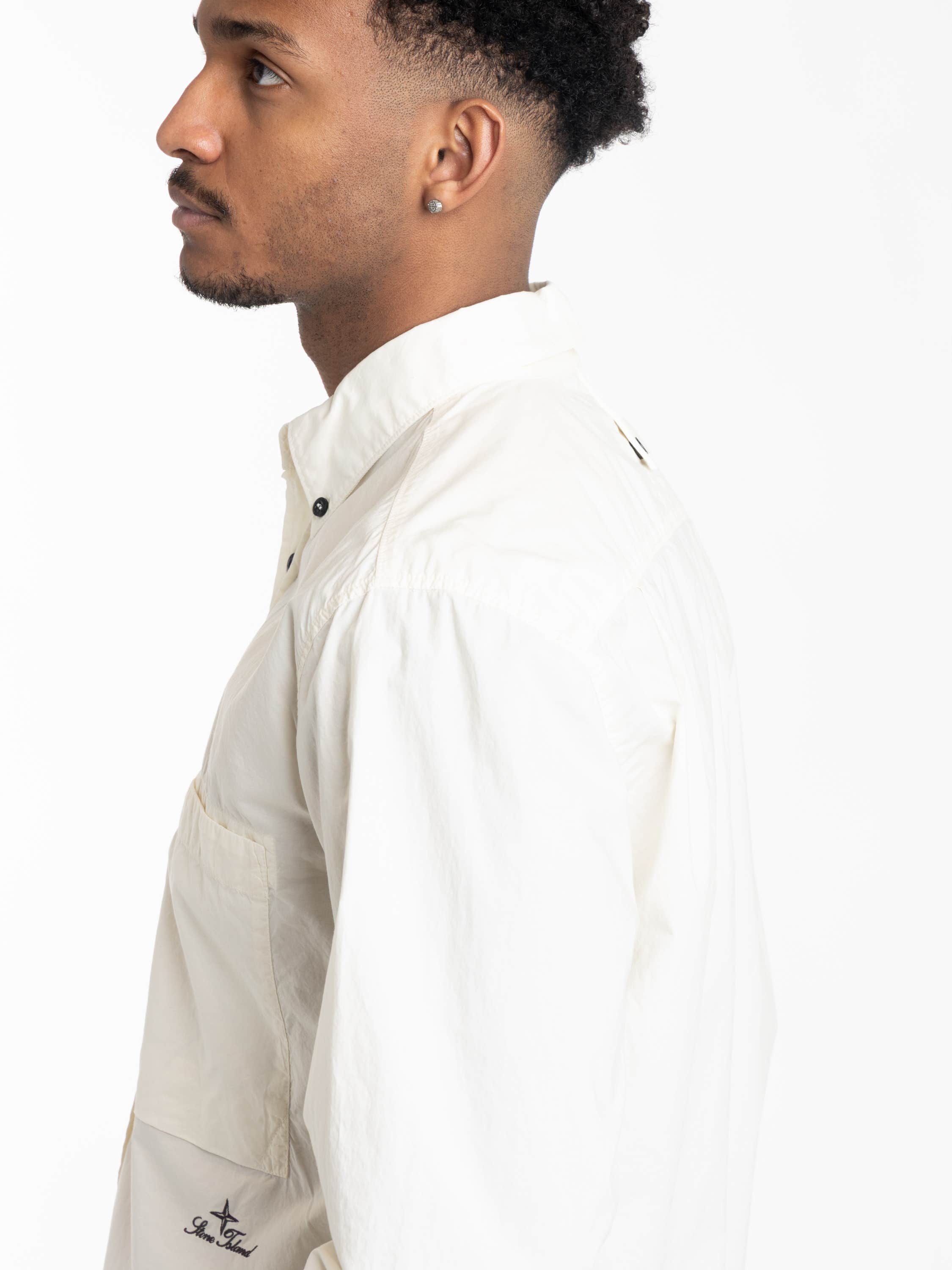 Ivory Organic Cotton Oxford Long-sleeve Shirt with Logo Embroidery