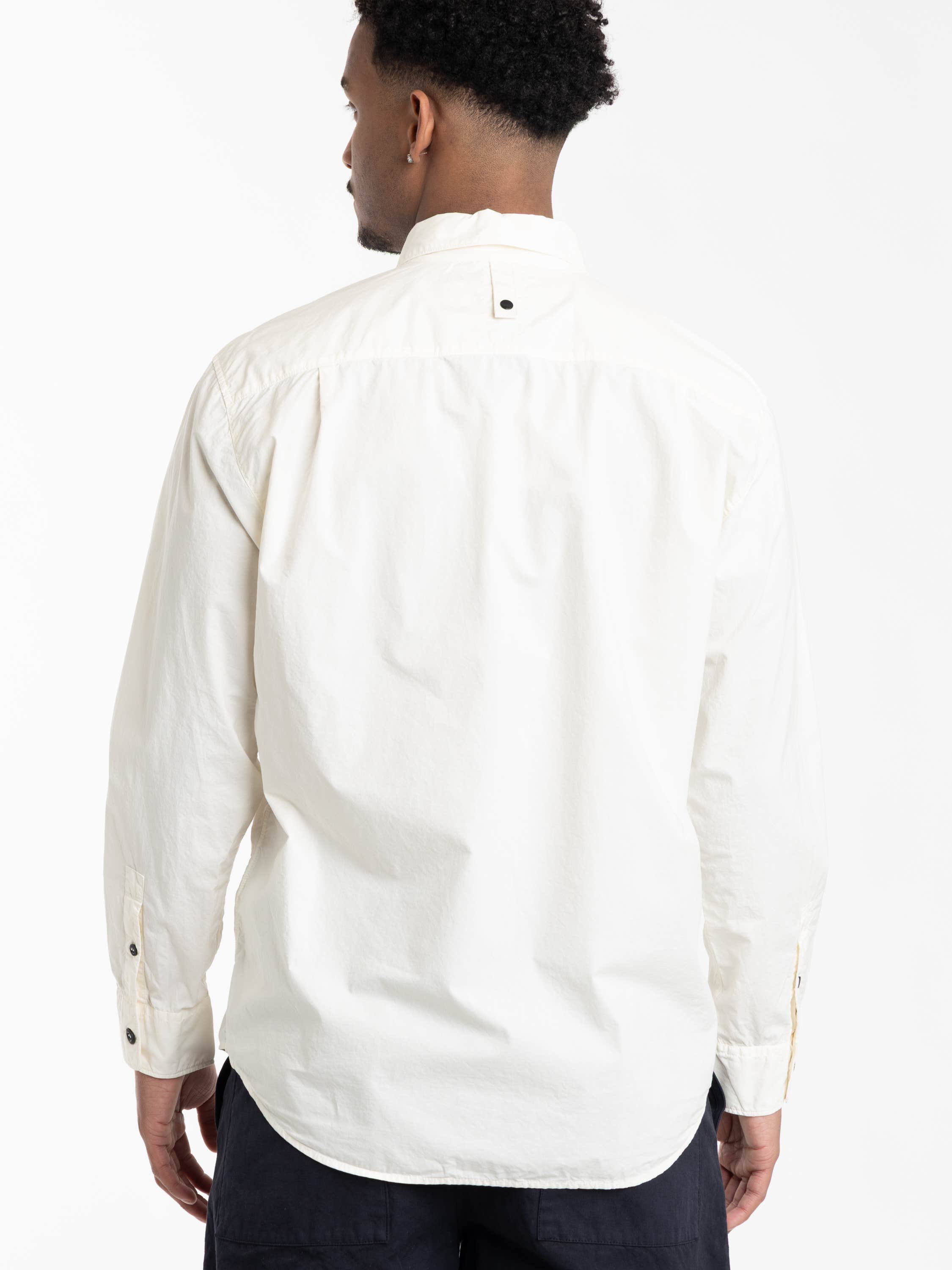 Ivory Organic Cotton Oxford Long-sleeve Shirt with Logo Embroidery