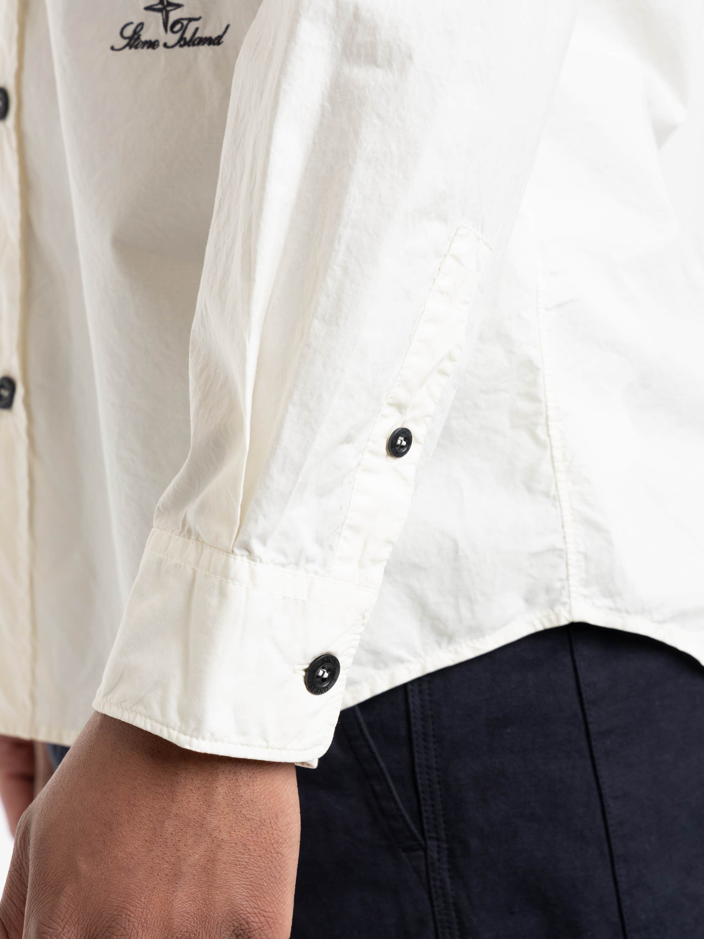 Ivory Organic Cotton Oxford Long-sleeve Shirt with Logo Embroidery