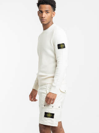Stone Island Ivory Ripstop Cotton Cargo Bermuda Short