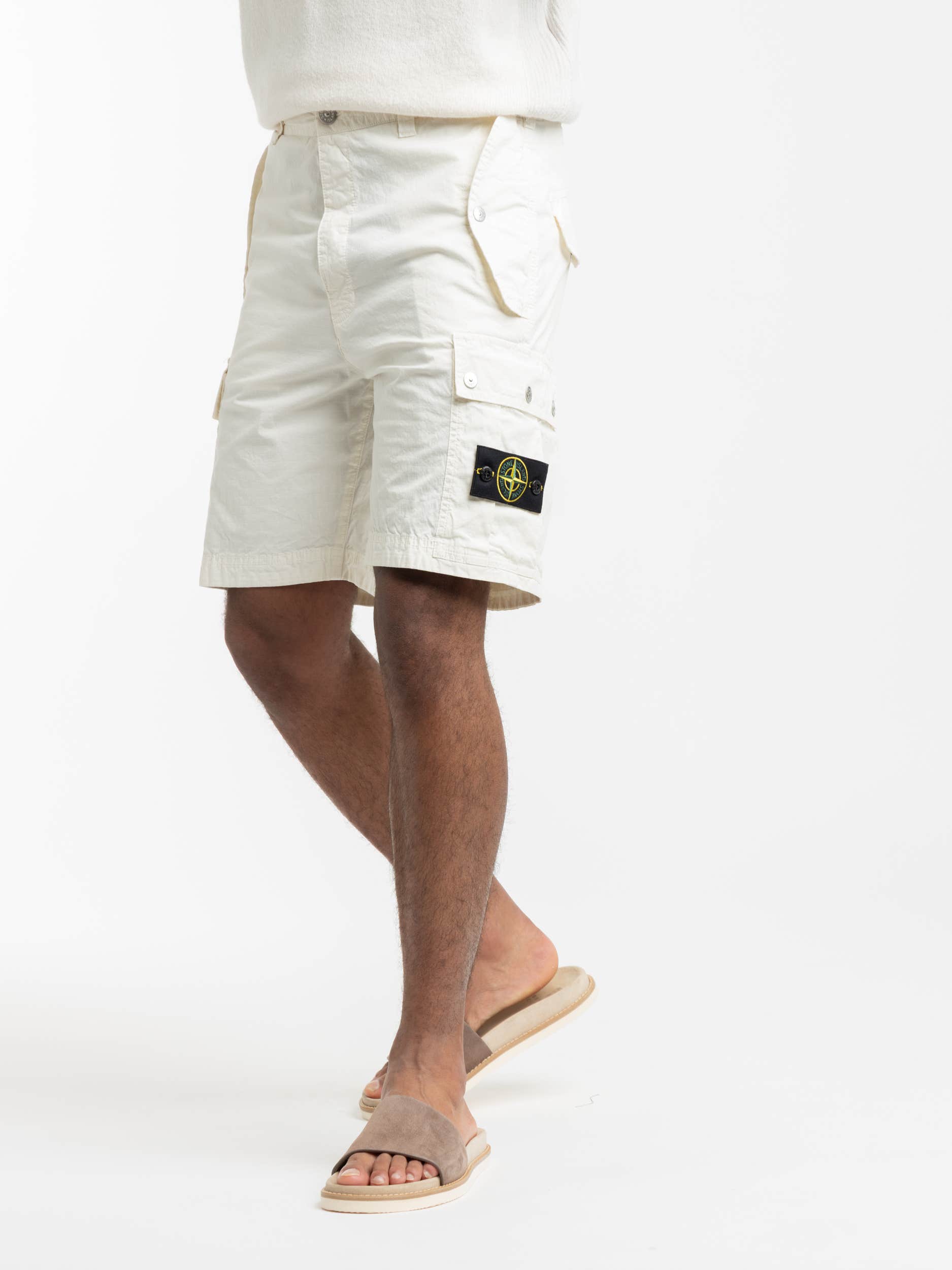 Ivory Ripstop Cotton Cargo Bermuda Short