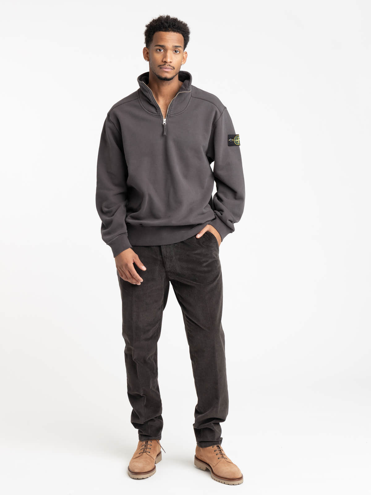 Lead Grey Brushed Cotton Fleece Half-Zip Sweatshirt