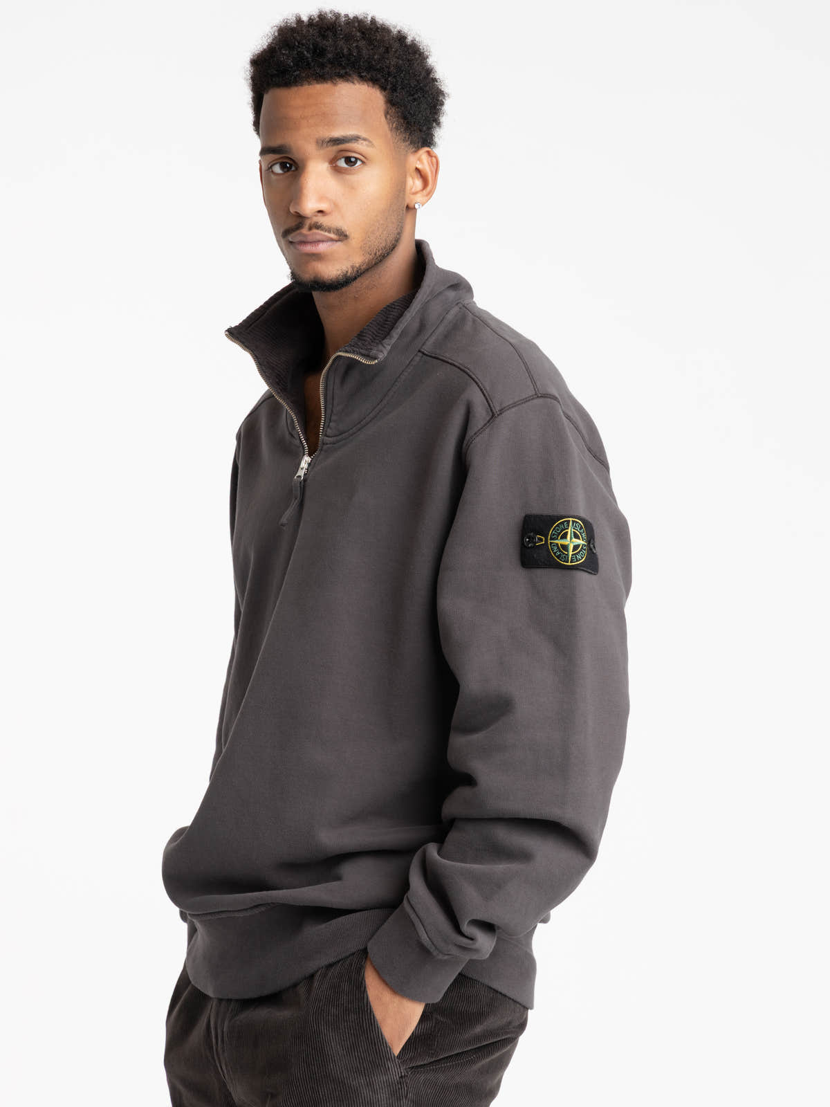 Lead Grey Brushed Cotton Fleece Half-Zip Sweatshirt