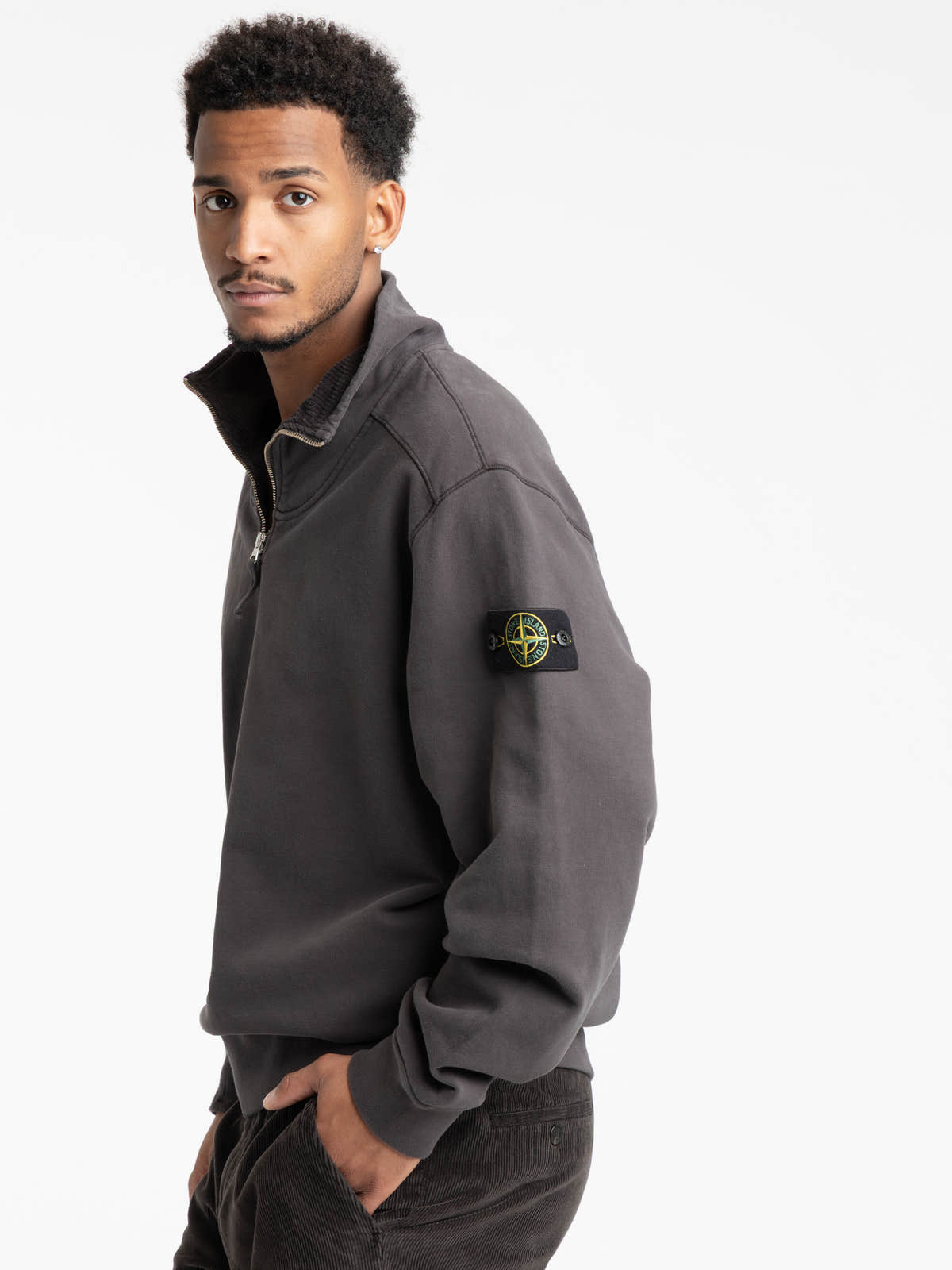Lead Grey Brushed Cotton Fleece Half-Zip Sweatshirt