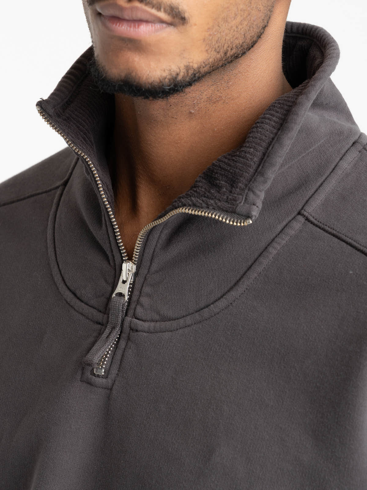 Lead Grey Brushed Cotton Fleece Half-Zip Sweatshirt