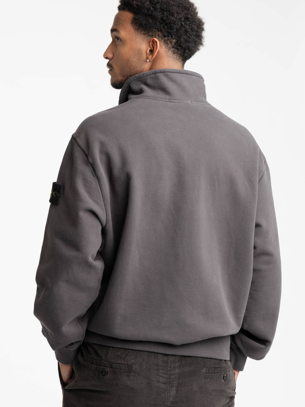 Lead Grey Brushed Cotton Fleece Half-Zip Sweatshirt
