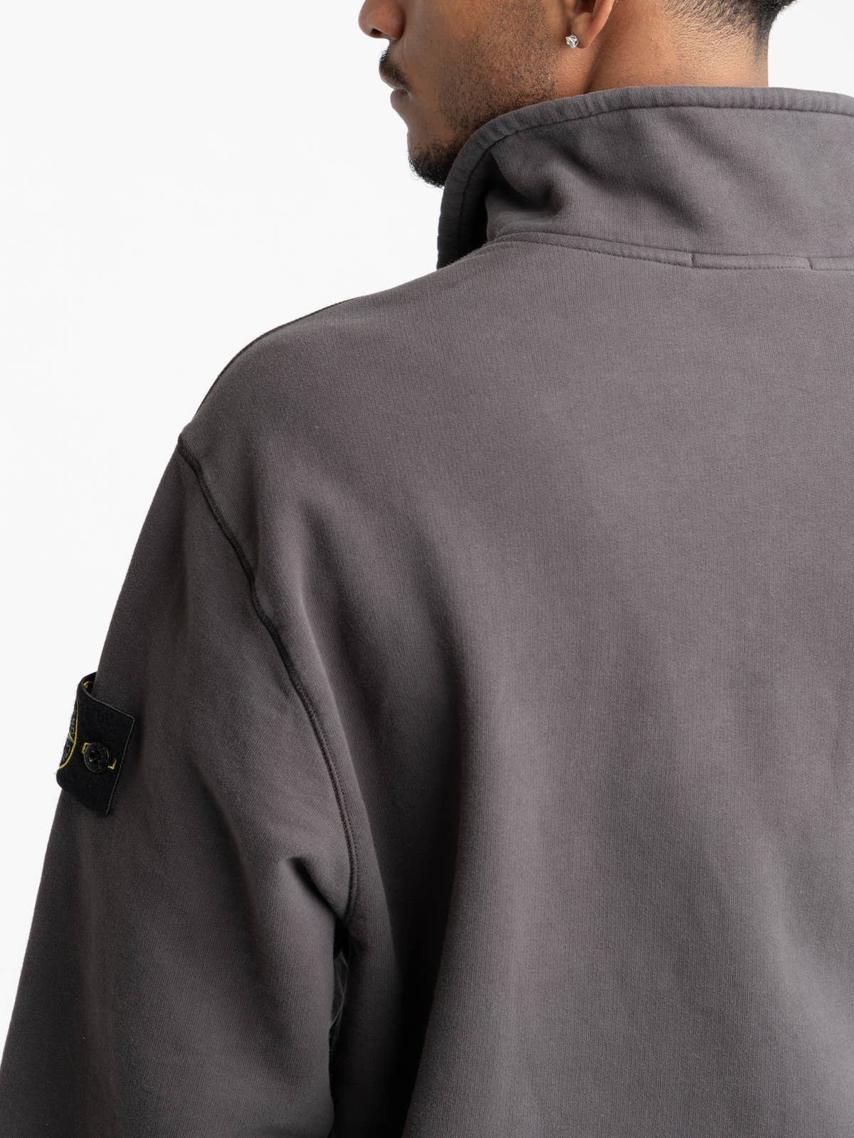 Lead Grey Brushed Cotton Fleece Half-Zip Sweatshirt