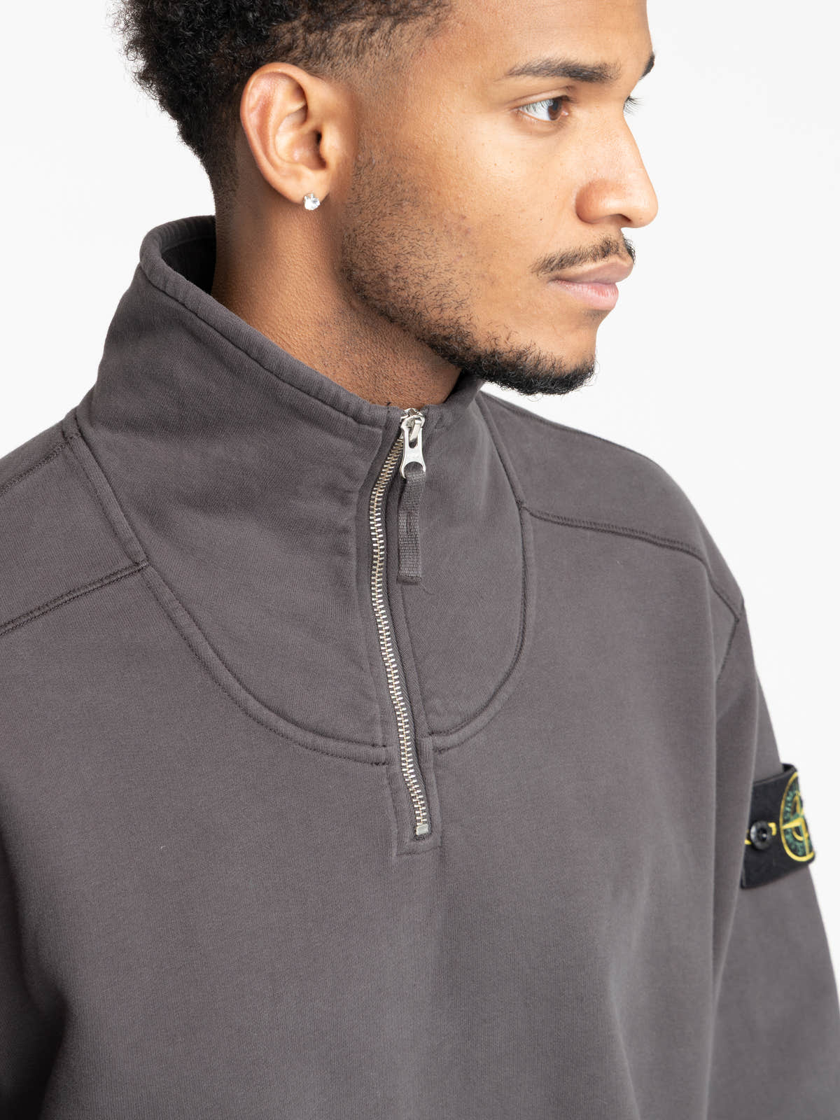 Lead Grey Brushed Cotton Fleece Half-Zip Sweatshirt