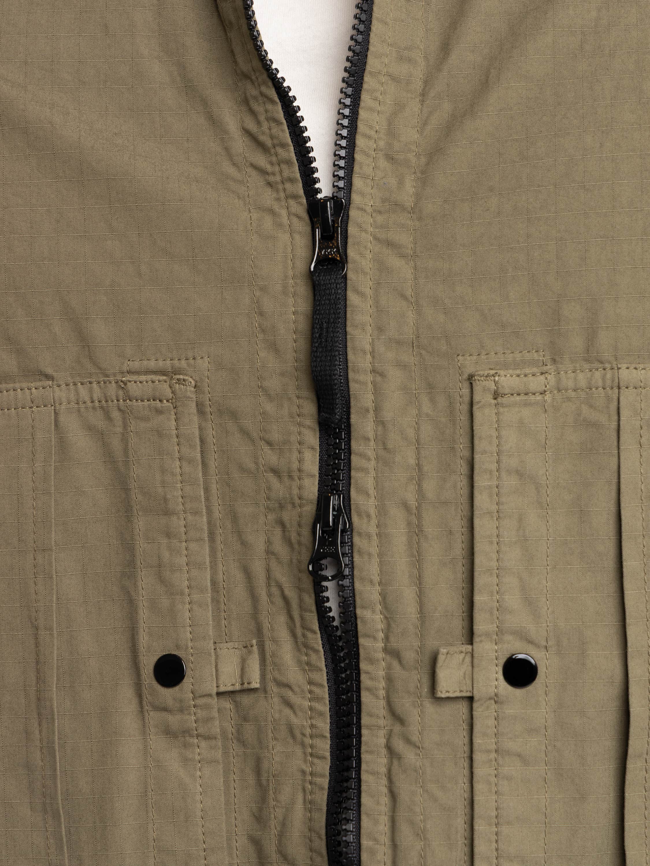 Military Green Mercerised Organic Cotton Ripstop Overshirt