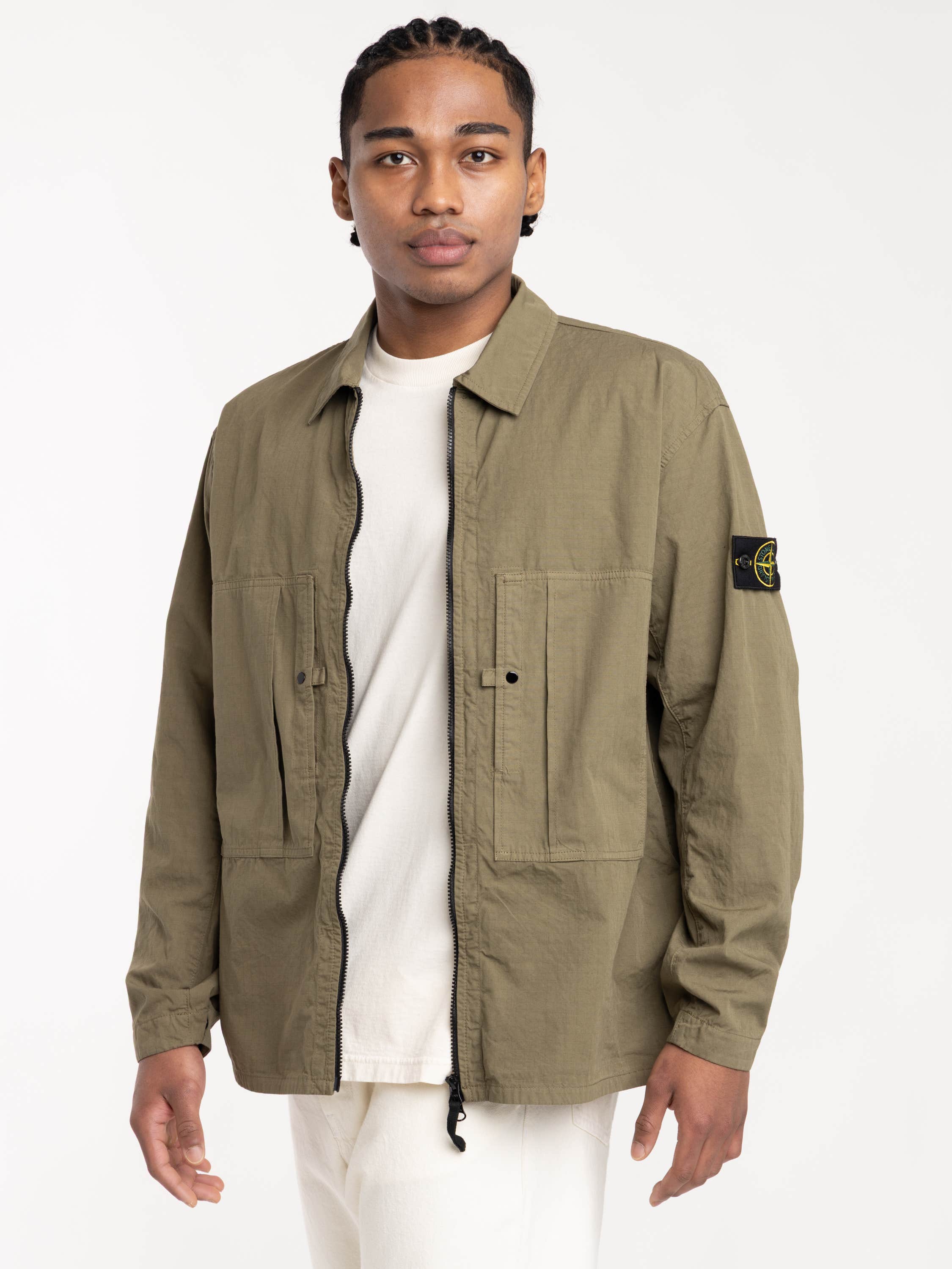 Military Green Mercerised Organic Cotton Ripstop Overshirt