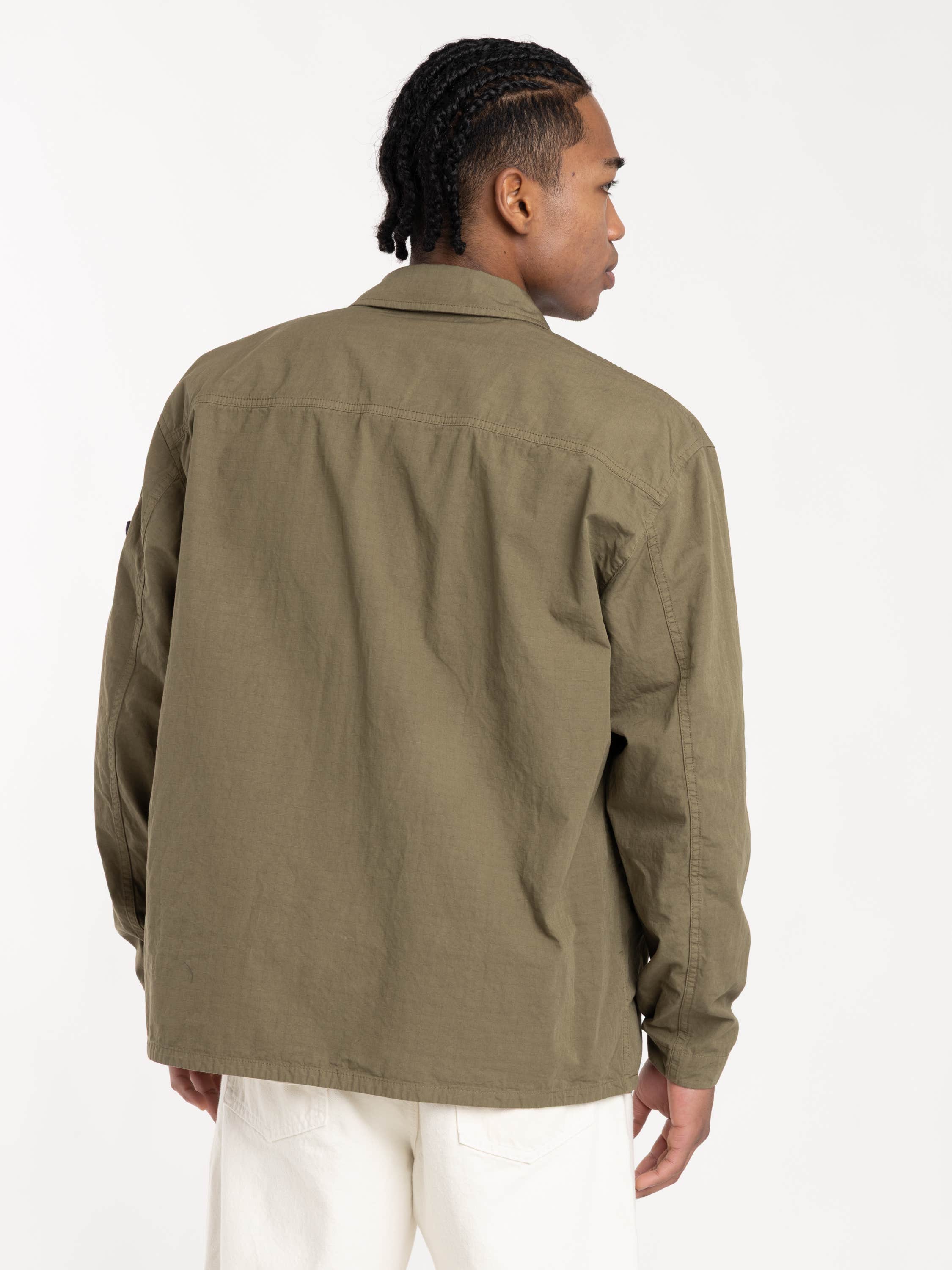 Military Green Mercerised Organic Cotton Ripstop Overshirt