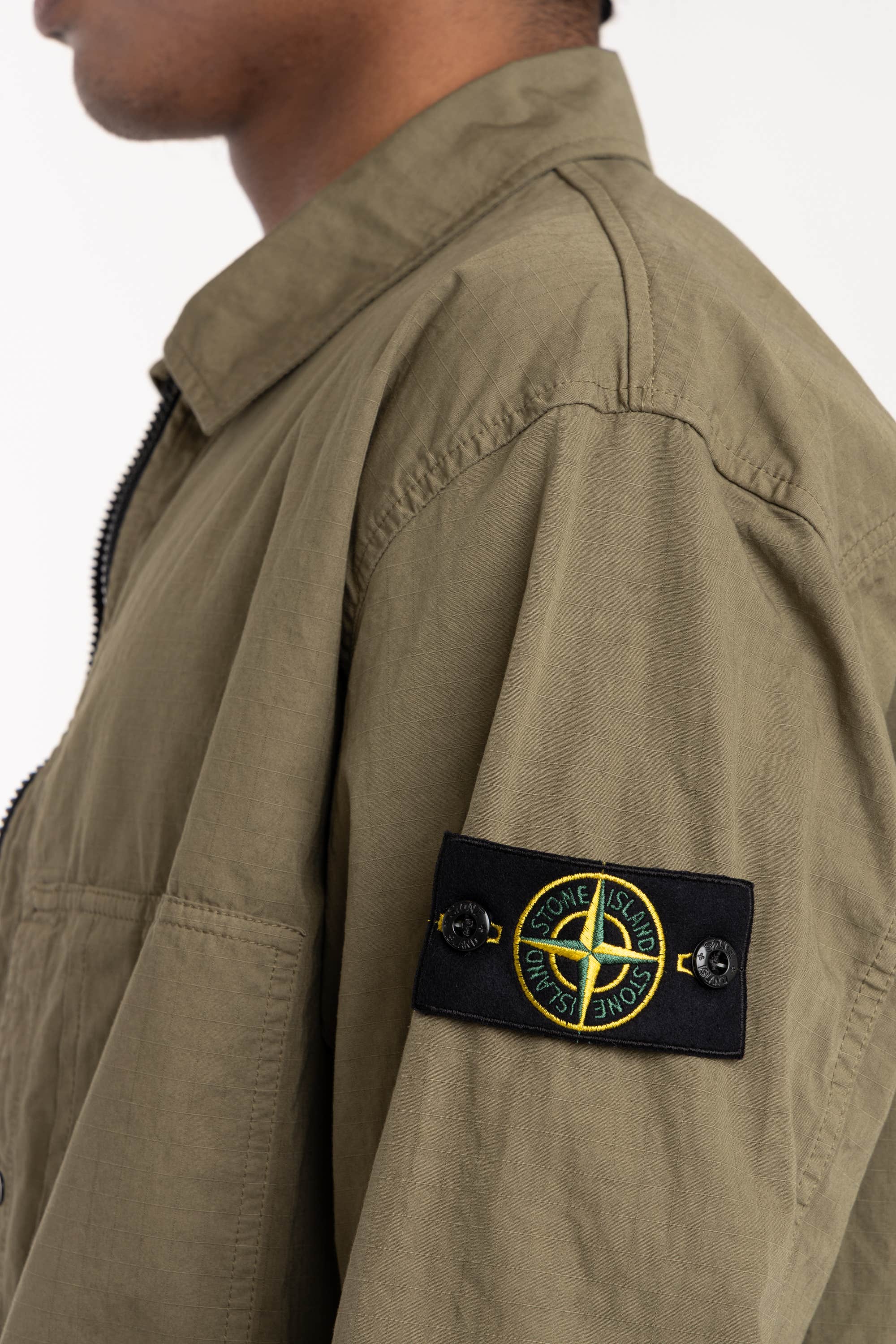 Military Green Mercerised Organic Cotton Ripstop Overshirt