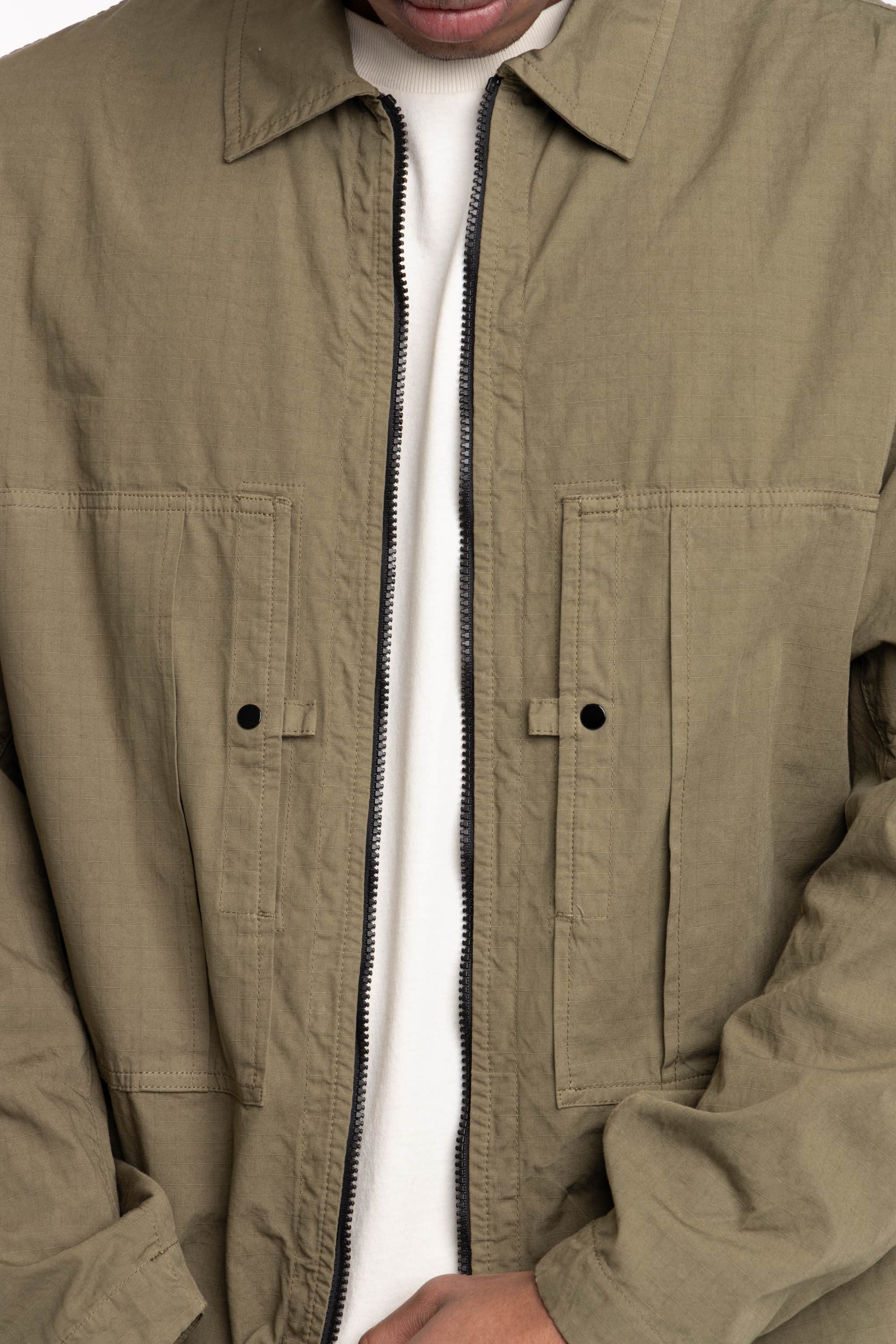 Military Green Mercerised Organic Cotton Ripstop Overshirt