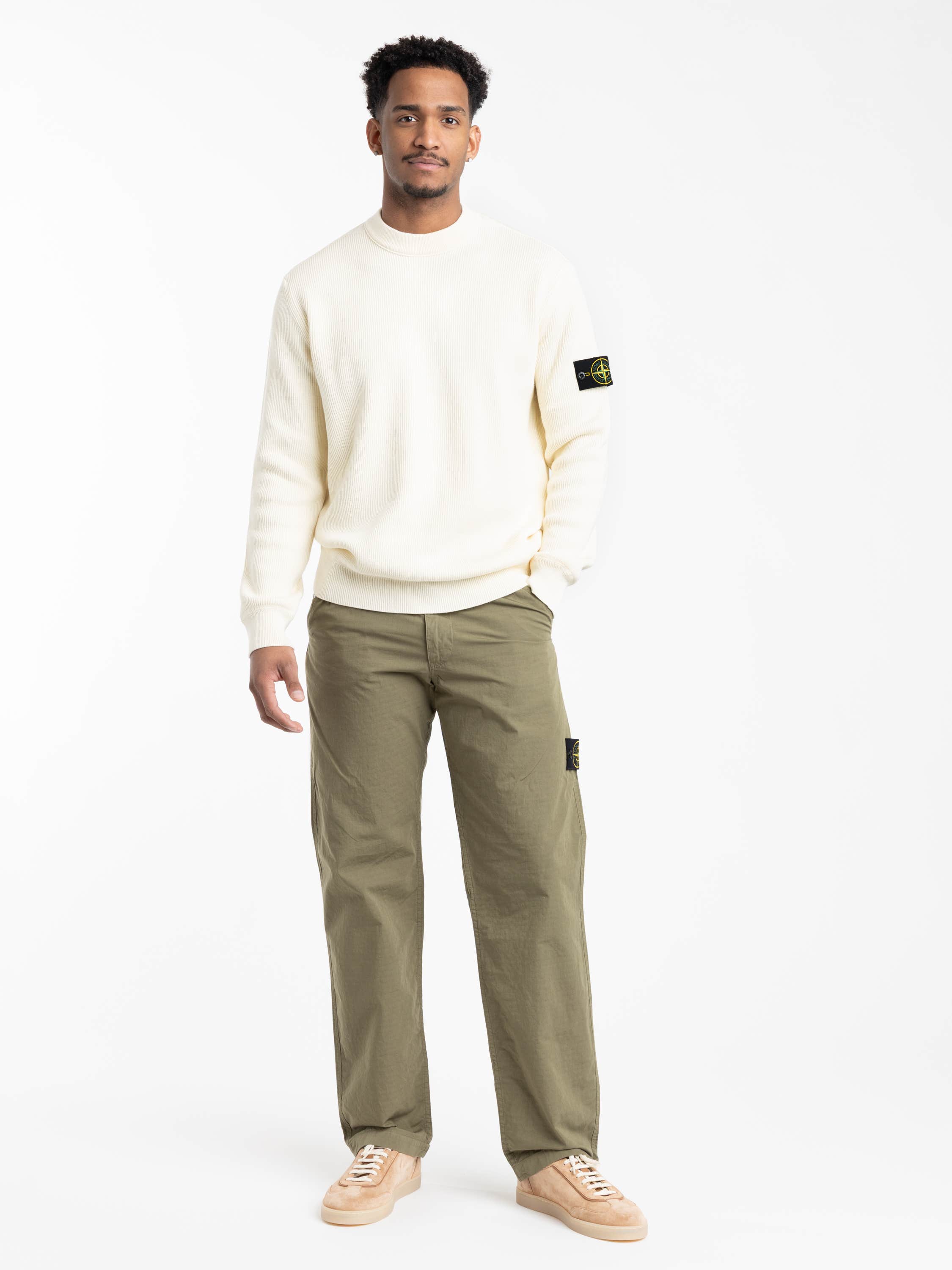Military Green Mercerised Organic Cotton Ripstop Relaxed-Fit Chino Pants