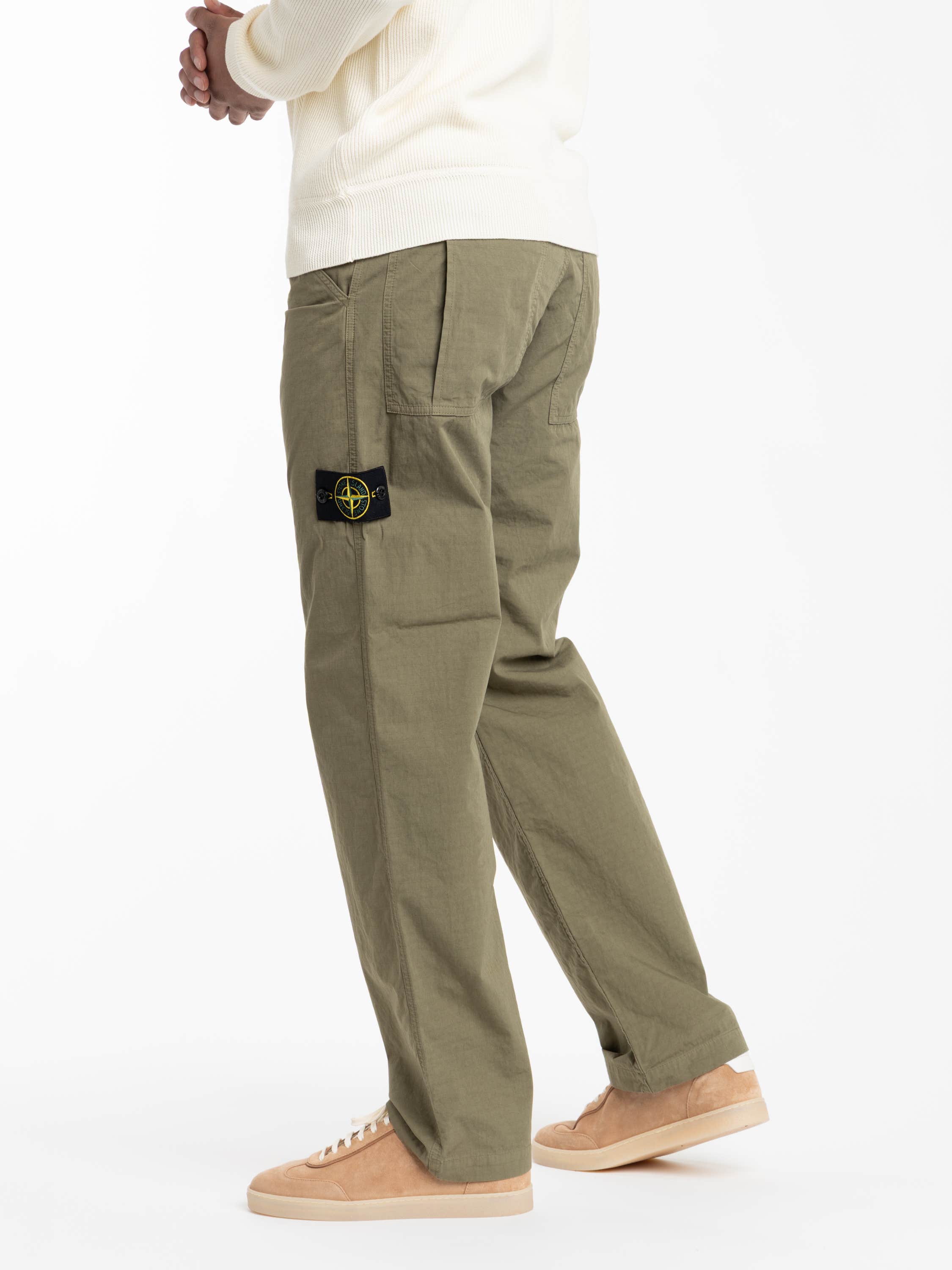 Military Green Mercerised Organic Cotton Ripstop Relaxed-Fit Chino Pants