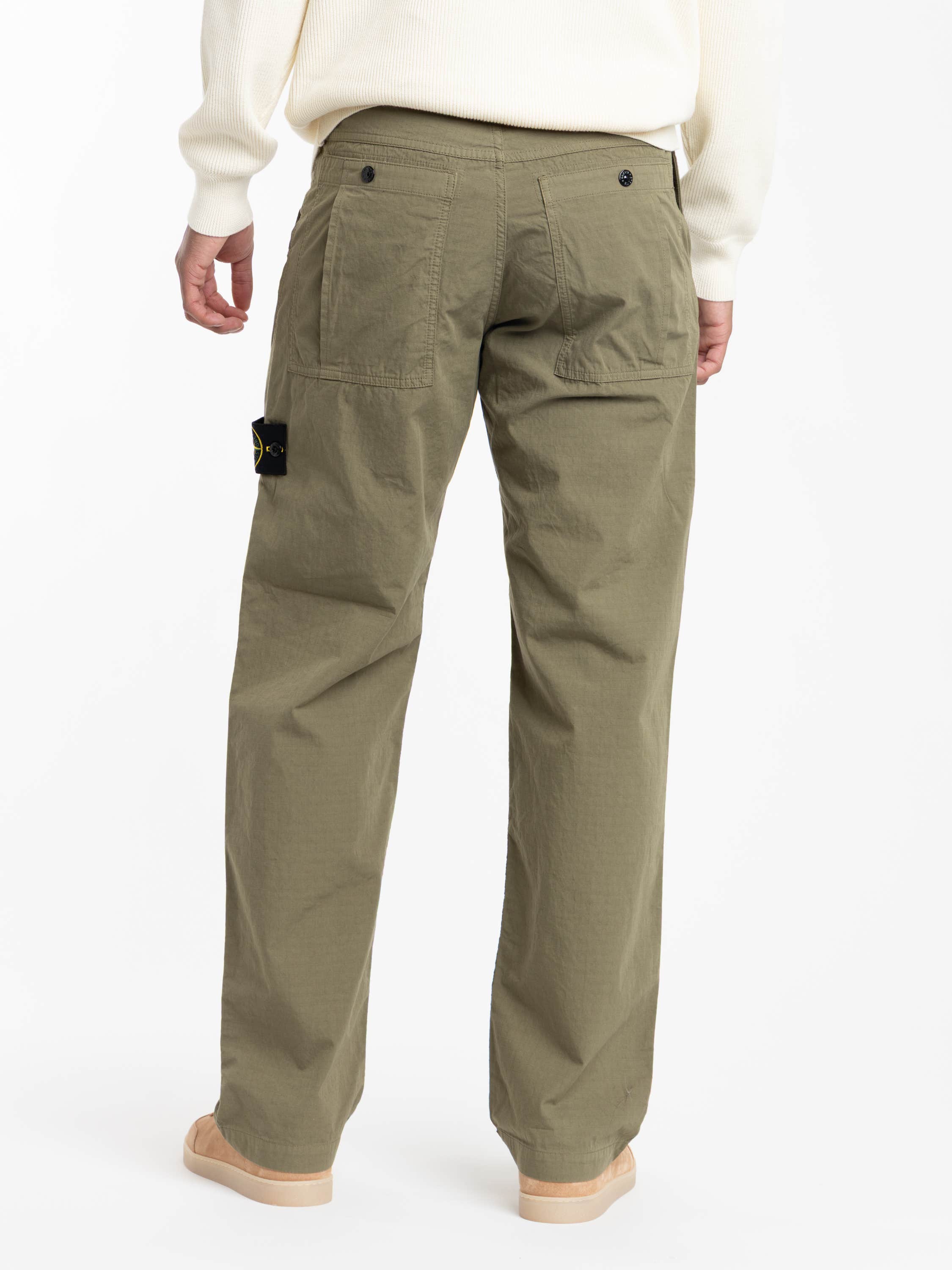 Military Green Mercerised Organic Cotton Ripstop Relaxed-Fit Chino Pants