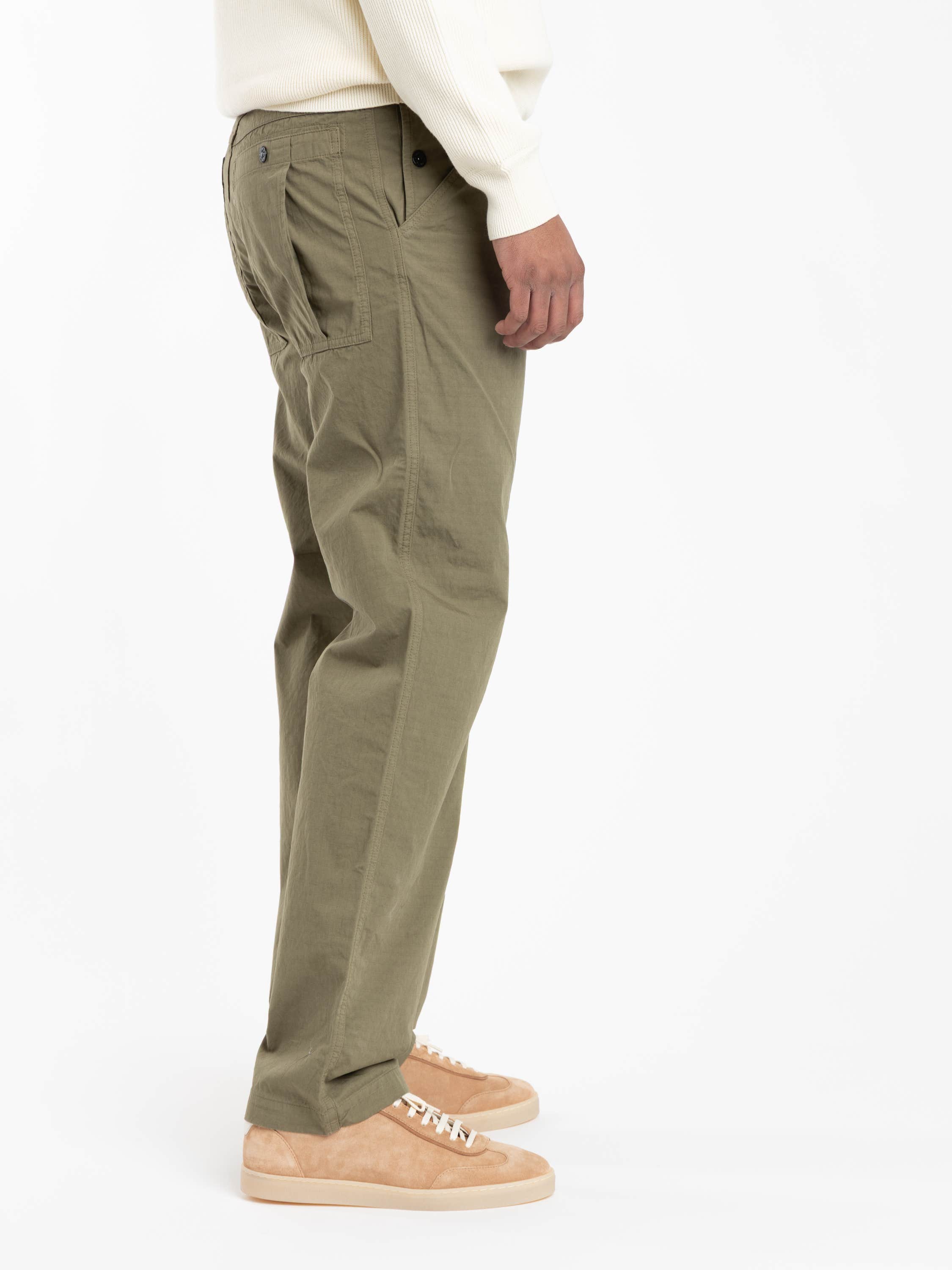 Military Green Mercerised Organic Cotton Ripstop Relaxed-Fit Chino Pants