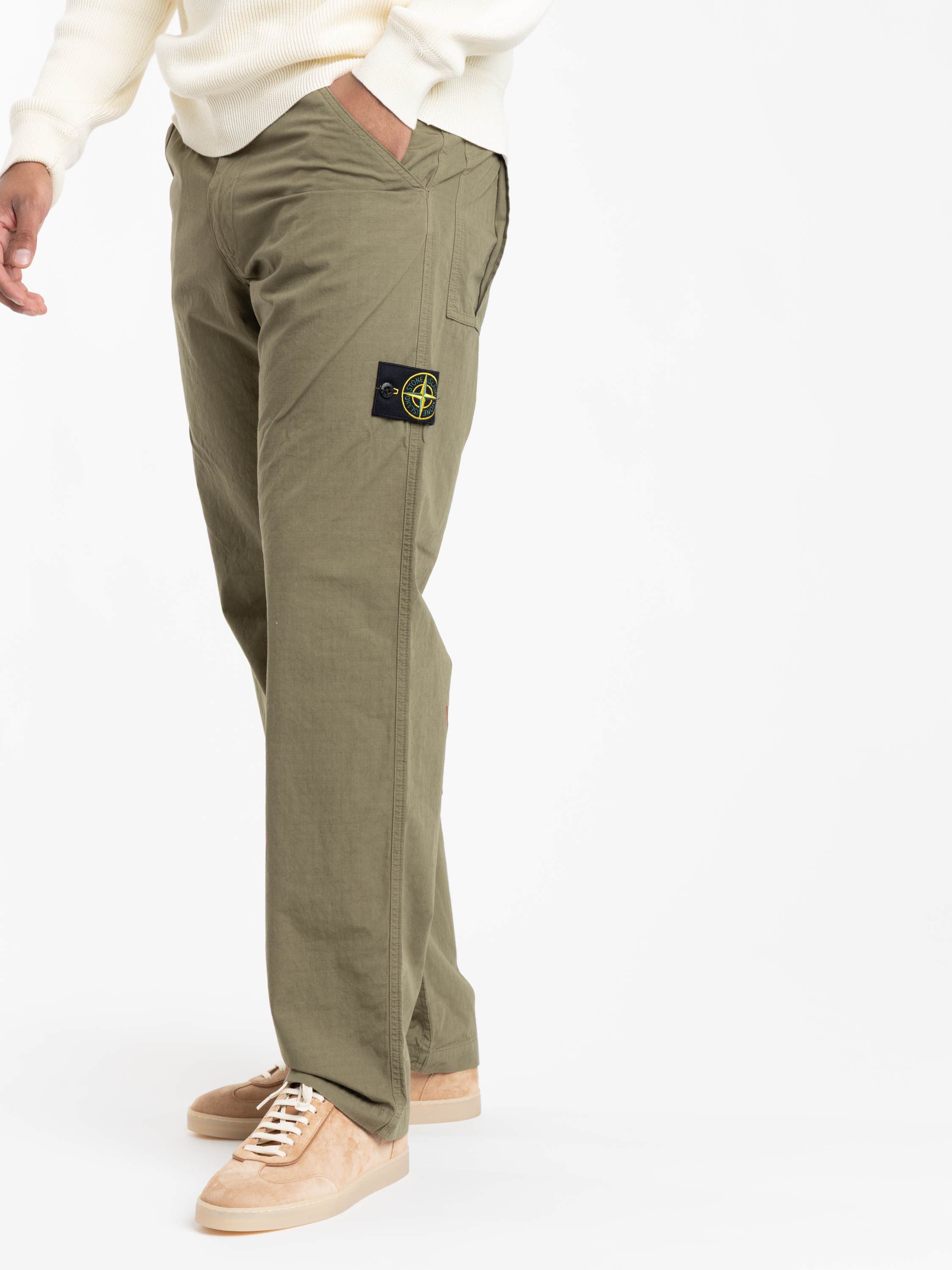 Military Green Mercerised Organic Cotton Ripstop Relaxed-Fit Chino Pants