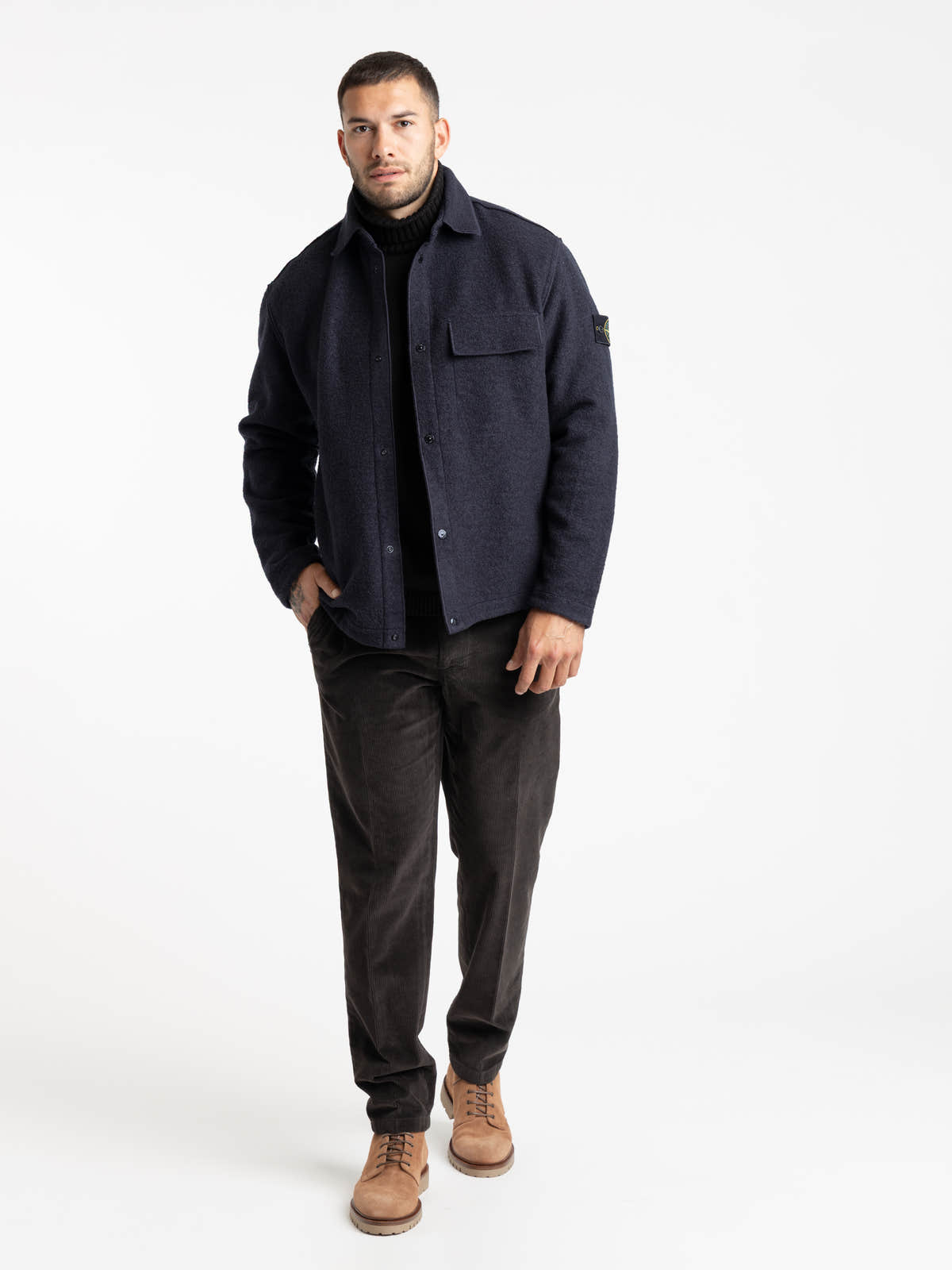 Navy Blue Micro Bouclé Overshirt