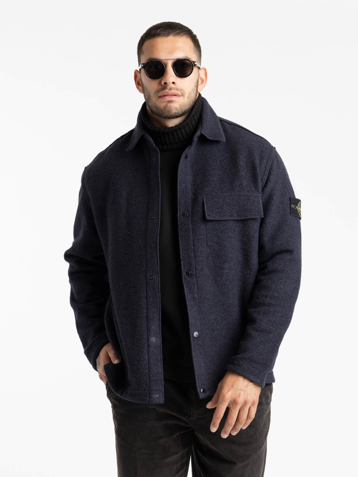 Navy Blue Micro Bouclé Overshirt