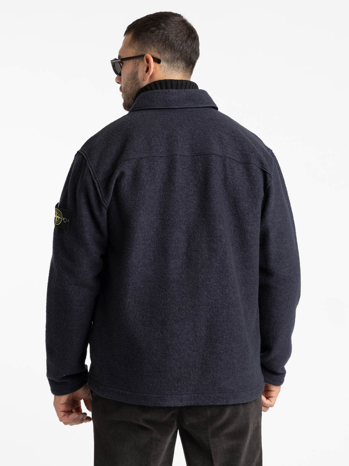 Navy Blue Micro Bouclé Overshirt