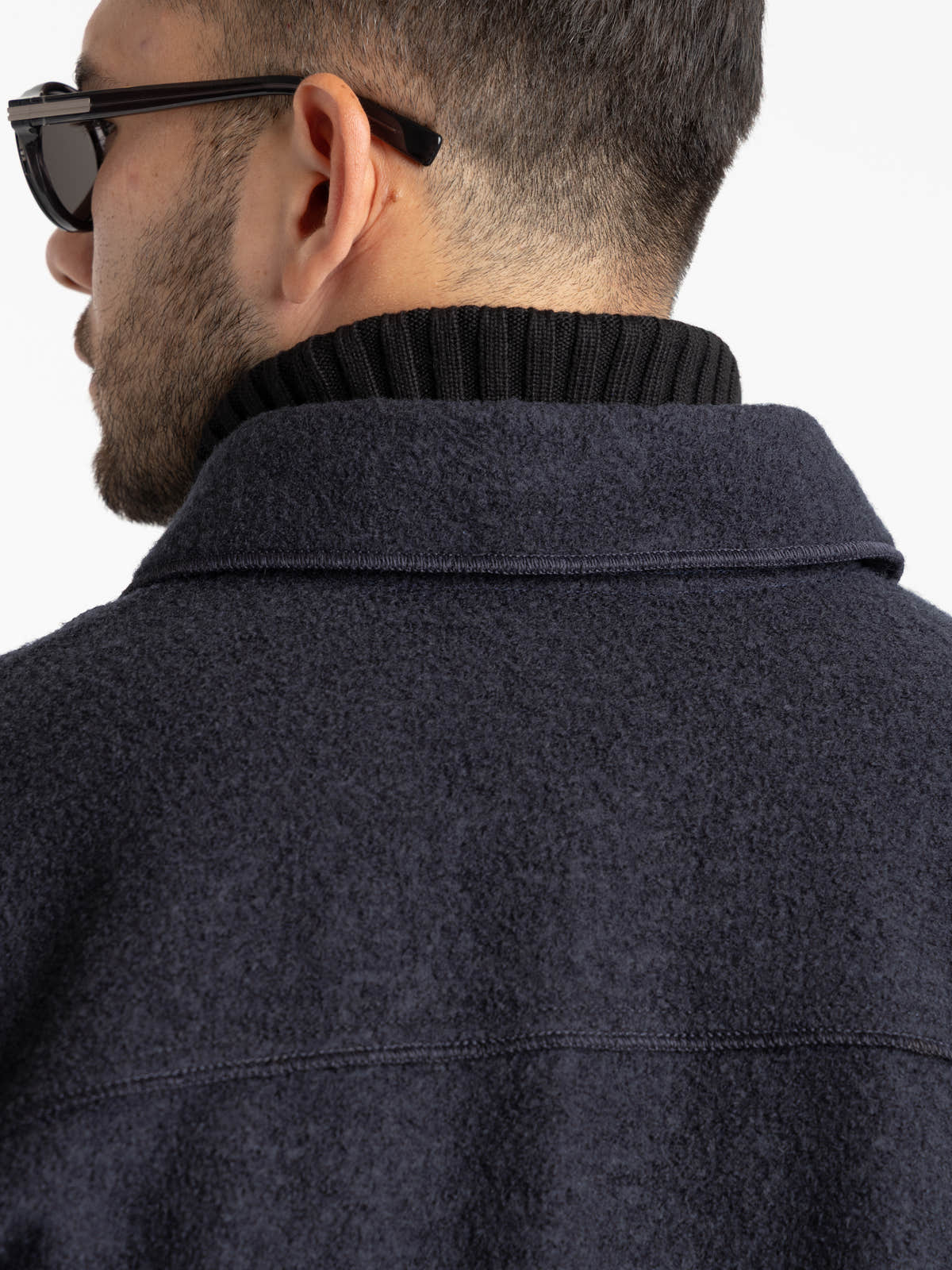 Navy Blue Micro Bouclé Overshirt