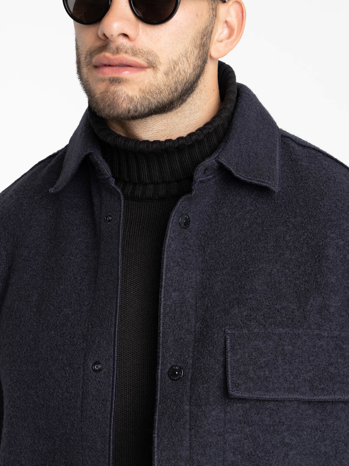 Navy Blue Micro Bouclé Overshirt