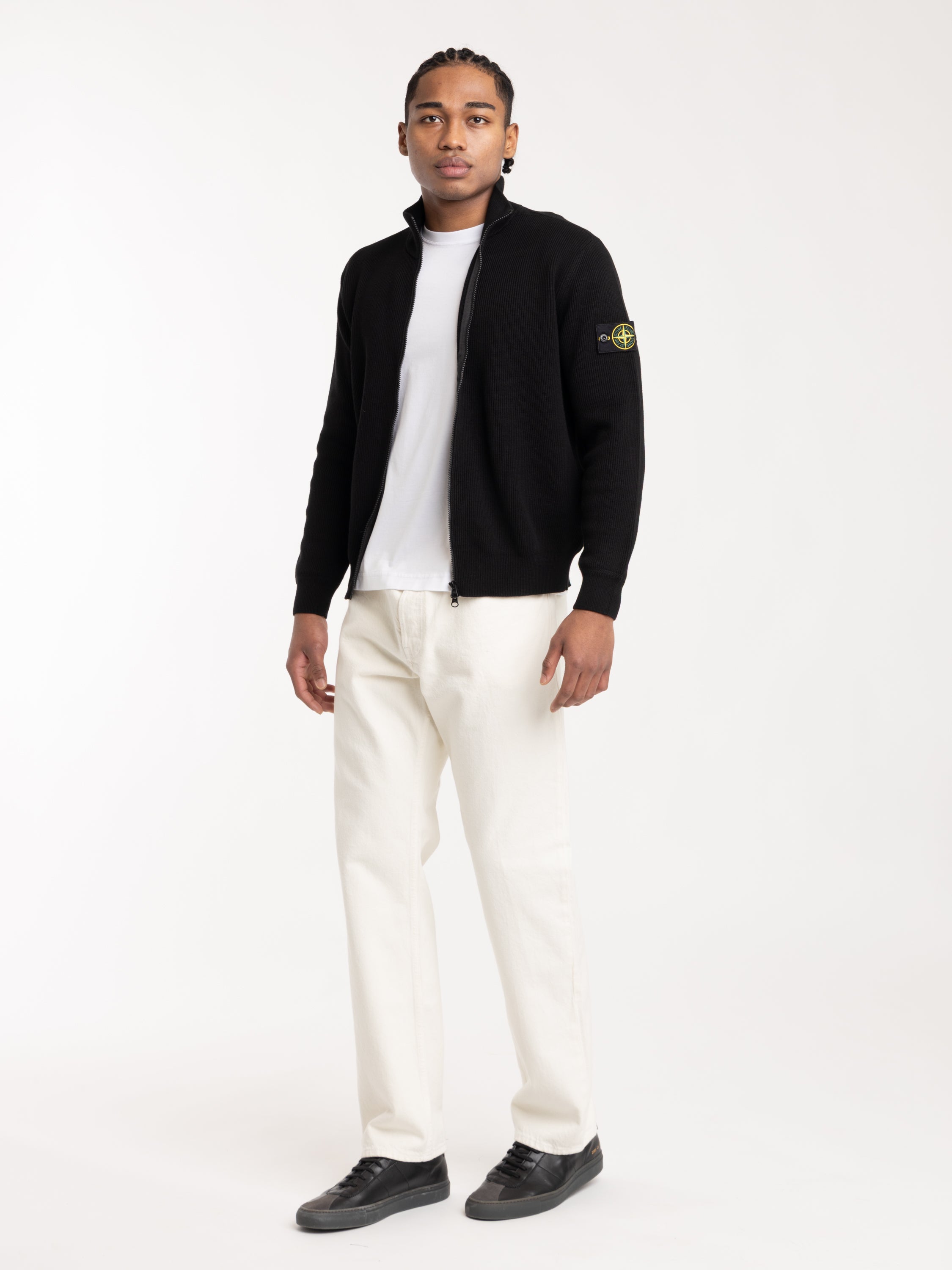 Black Ribbed Soft Organic Cotton Regular-fit Zip-up Sweater – The