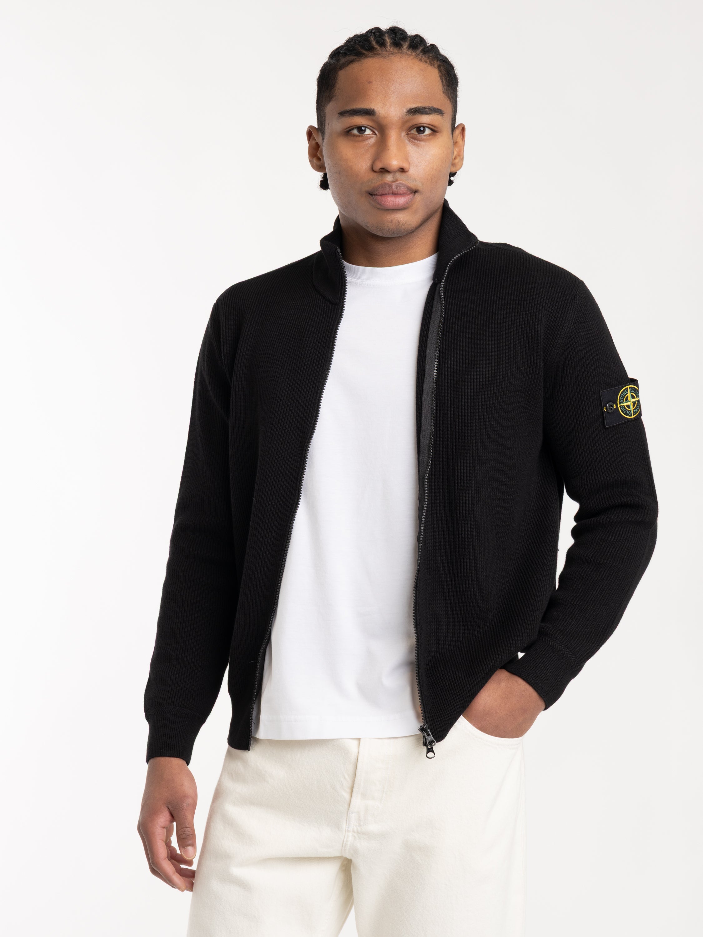 Black Ribbed Soft Organic Cotton Regular-fit Zip-up Sweater – The