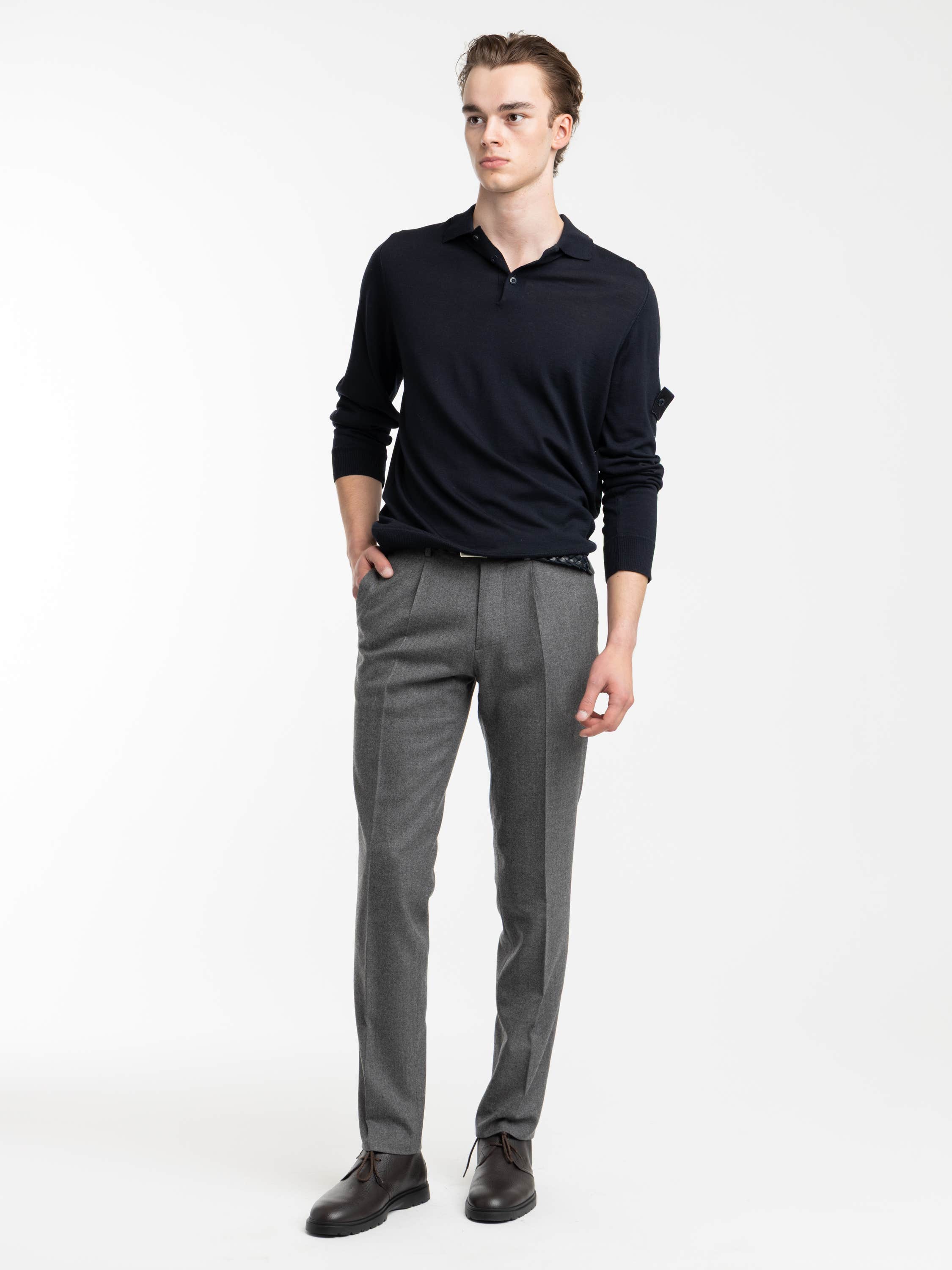 Navy Pure Light RWS Wool Ghost Polo Jumper