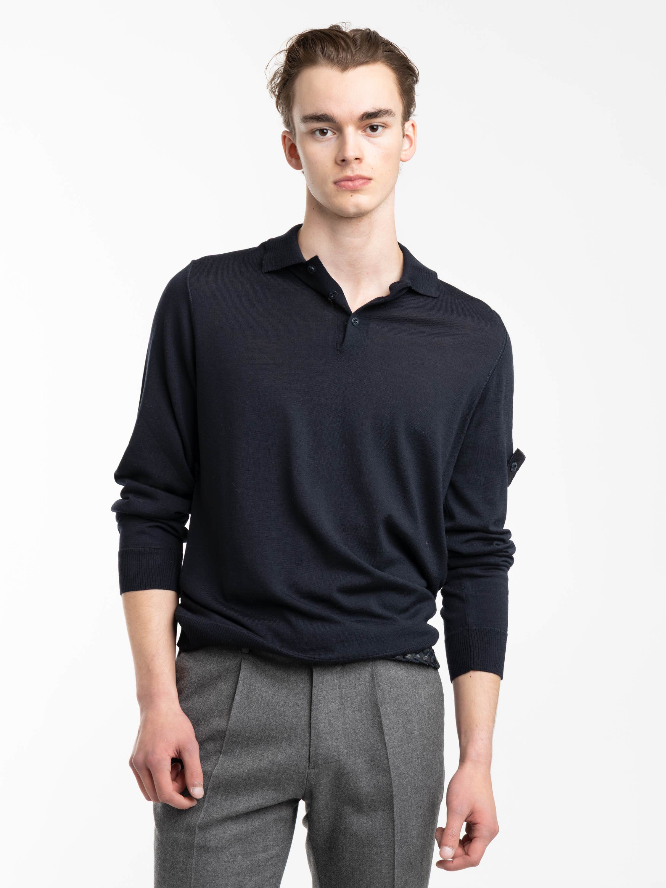 Navy Pure Light RWS Wool Ghost Polo Jumper