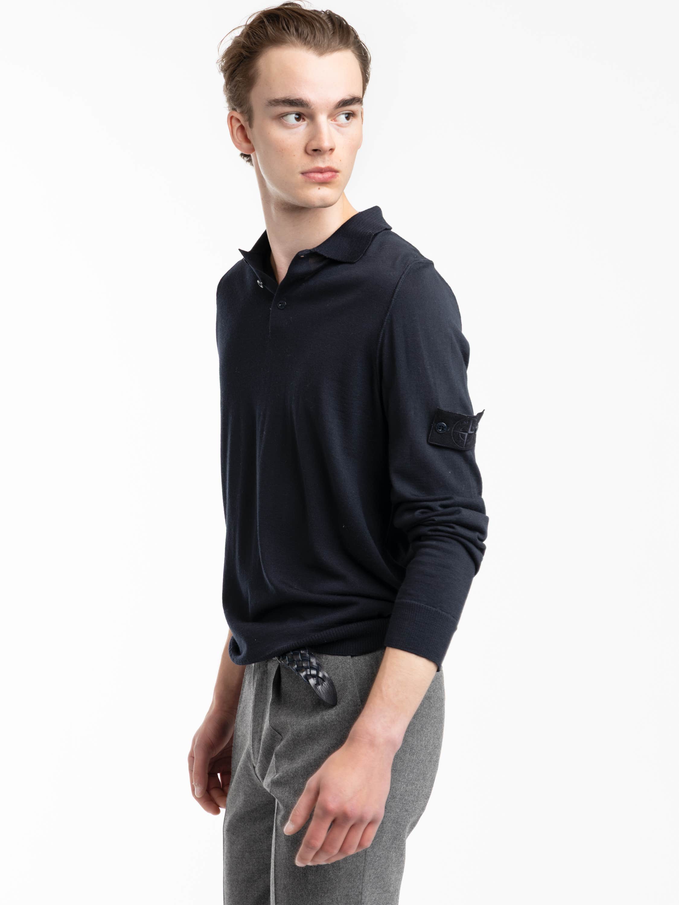 Navy Pure Light RWS Wool Ghost Polo Jumper