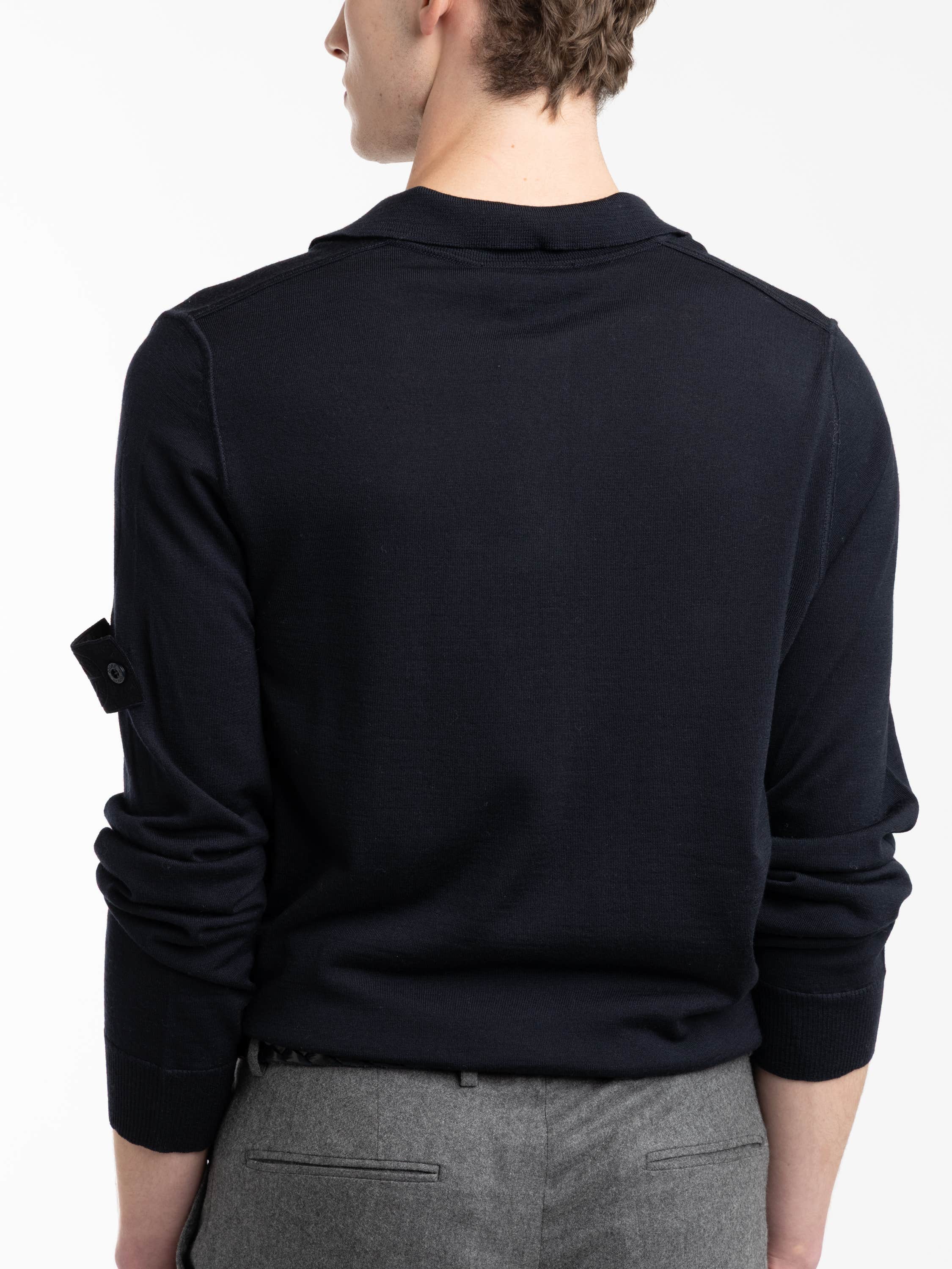 Navy Pure Light RWS Wool Ghost Polo Jumper