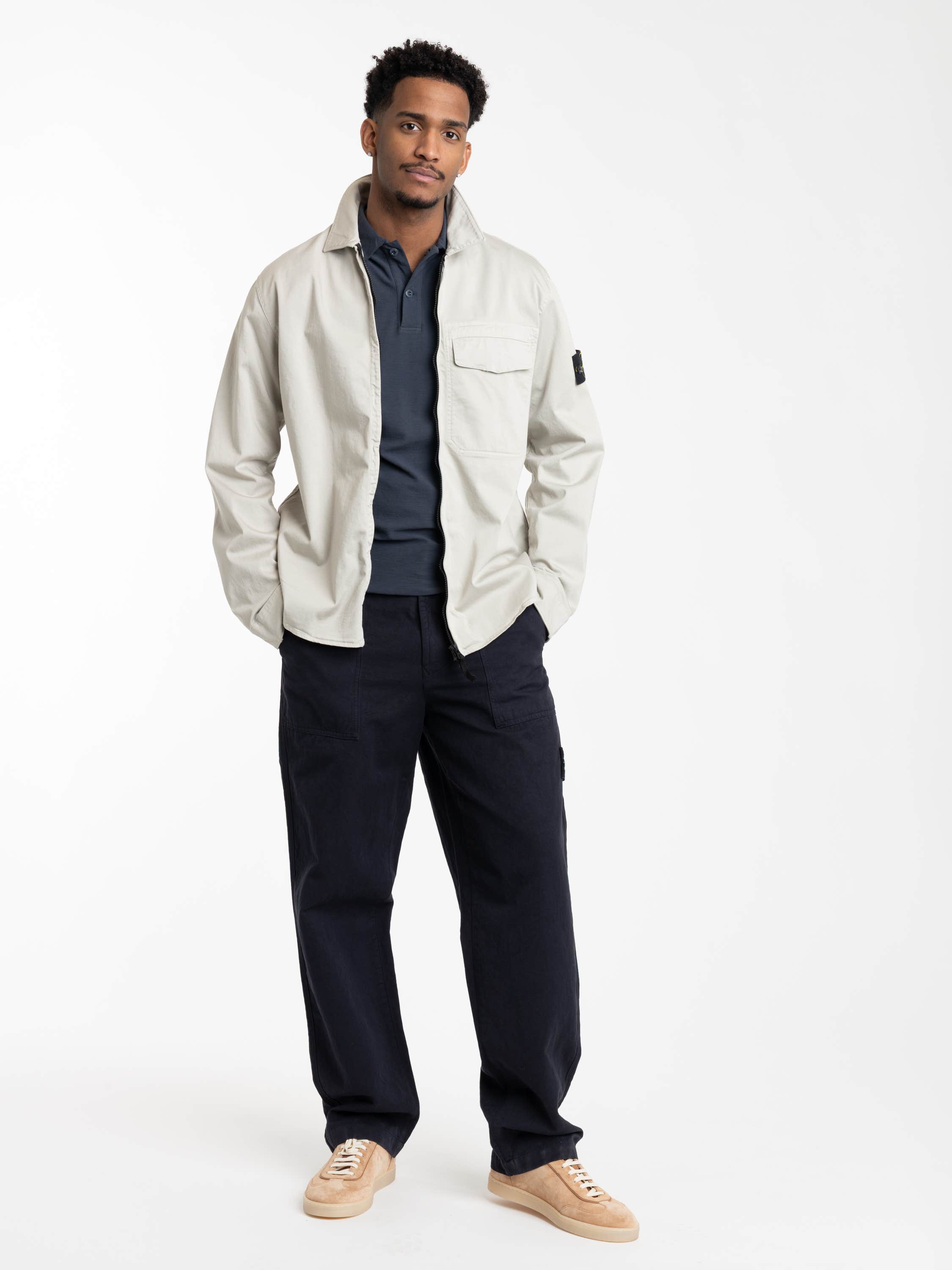 Pearl Grey Stretch Organic Cotton Satin Overshirt