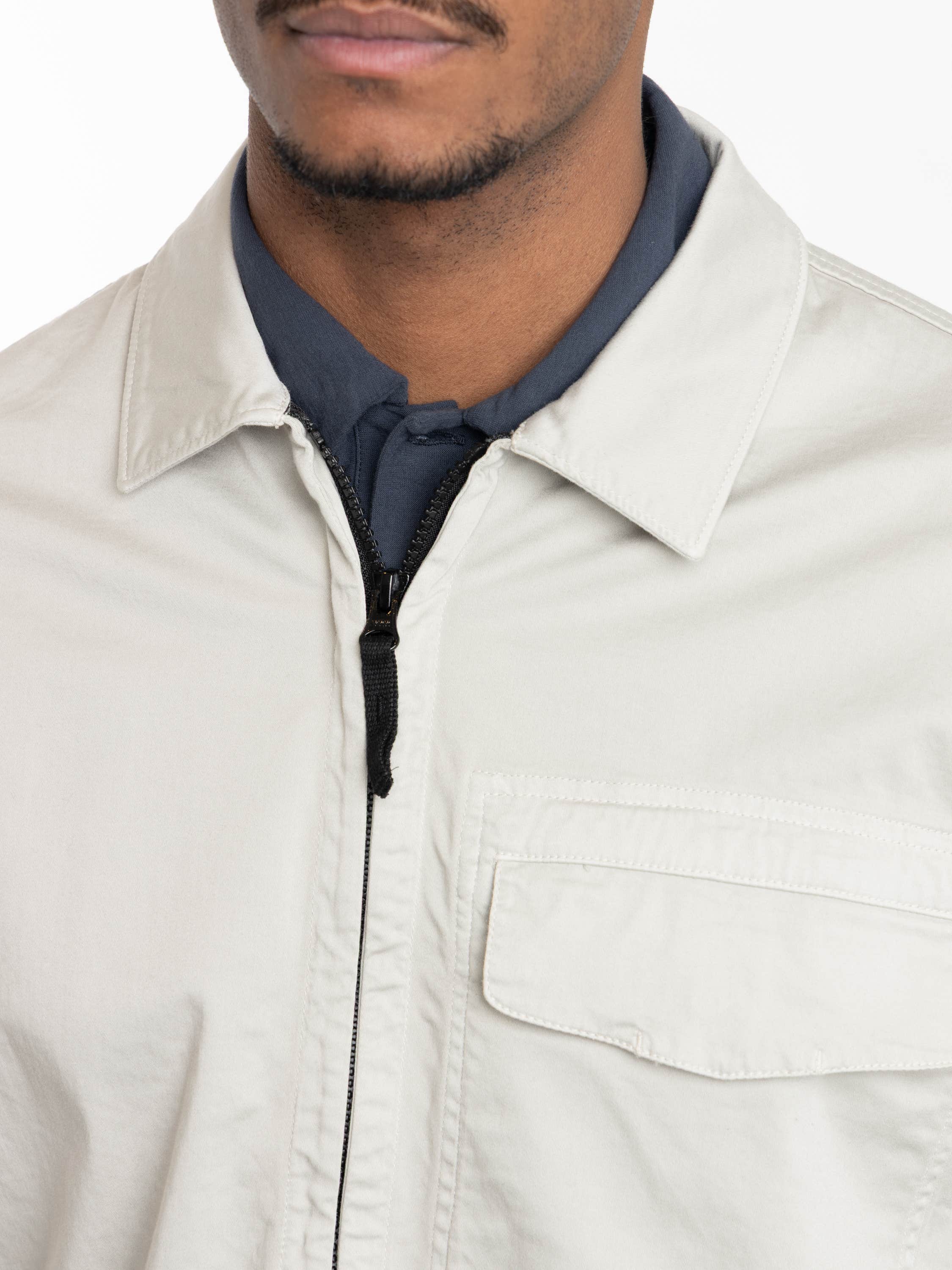 Pearl Grey Stretch Organic Cotton Satin Overshirt