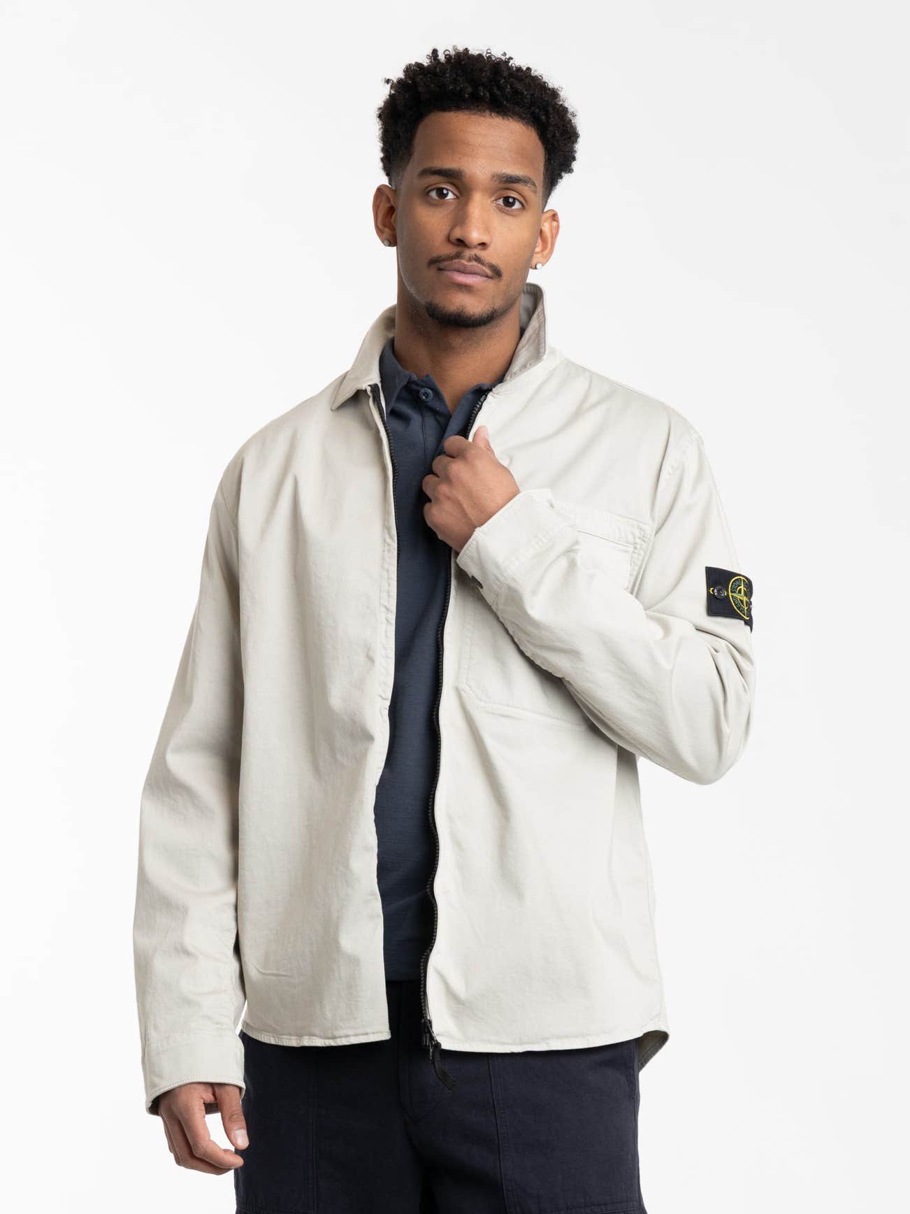 Pearl Grey Stretch Organic Cotton Satin Overshirt