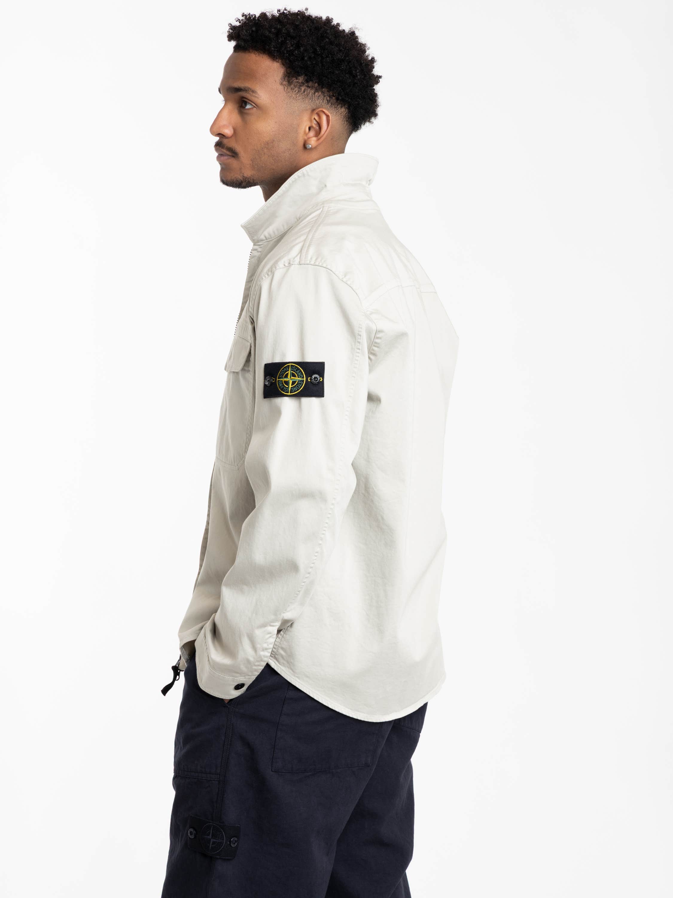 Pearl Grey Stretch Organic Cotton Satin Overshirt