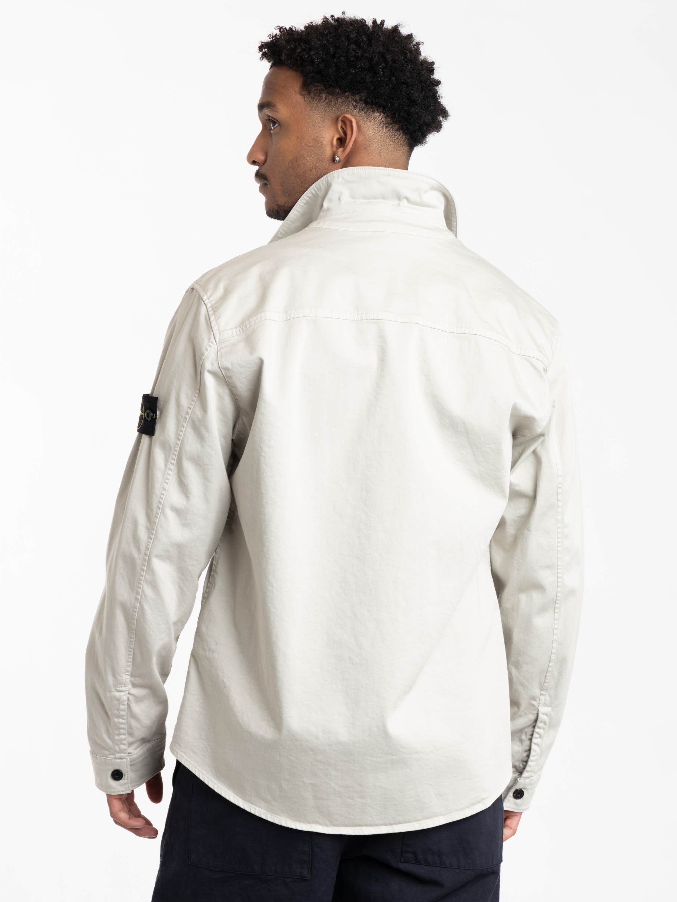 Pearl Grey Stretch Organic Cotton Satin Overshirt