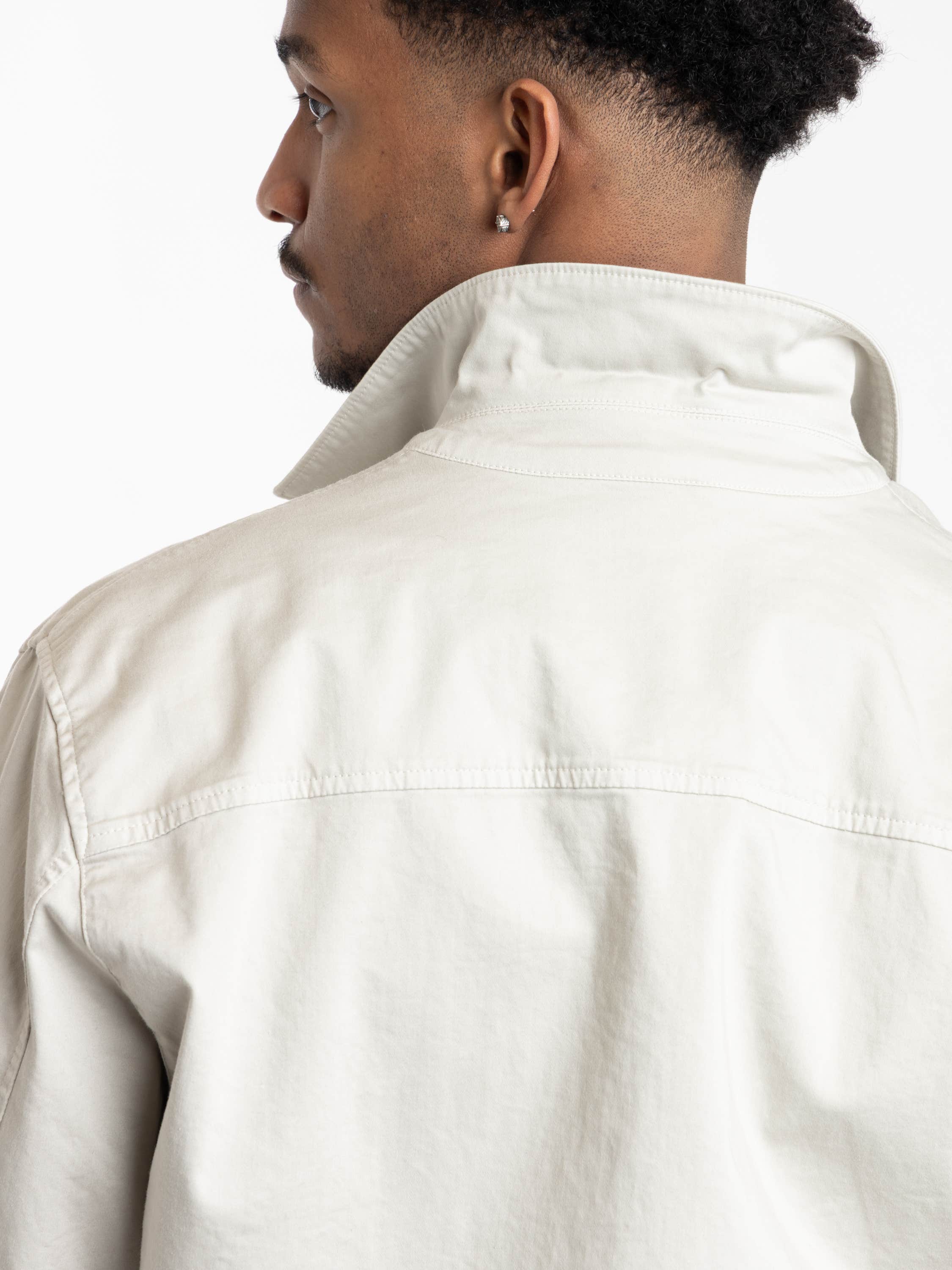 Pearl Grey Stretch Organic Cotton Satin Overshirt